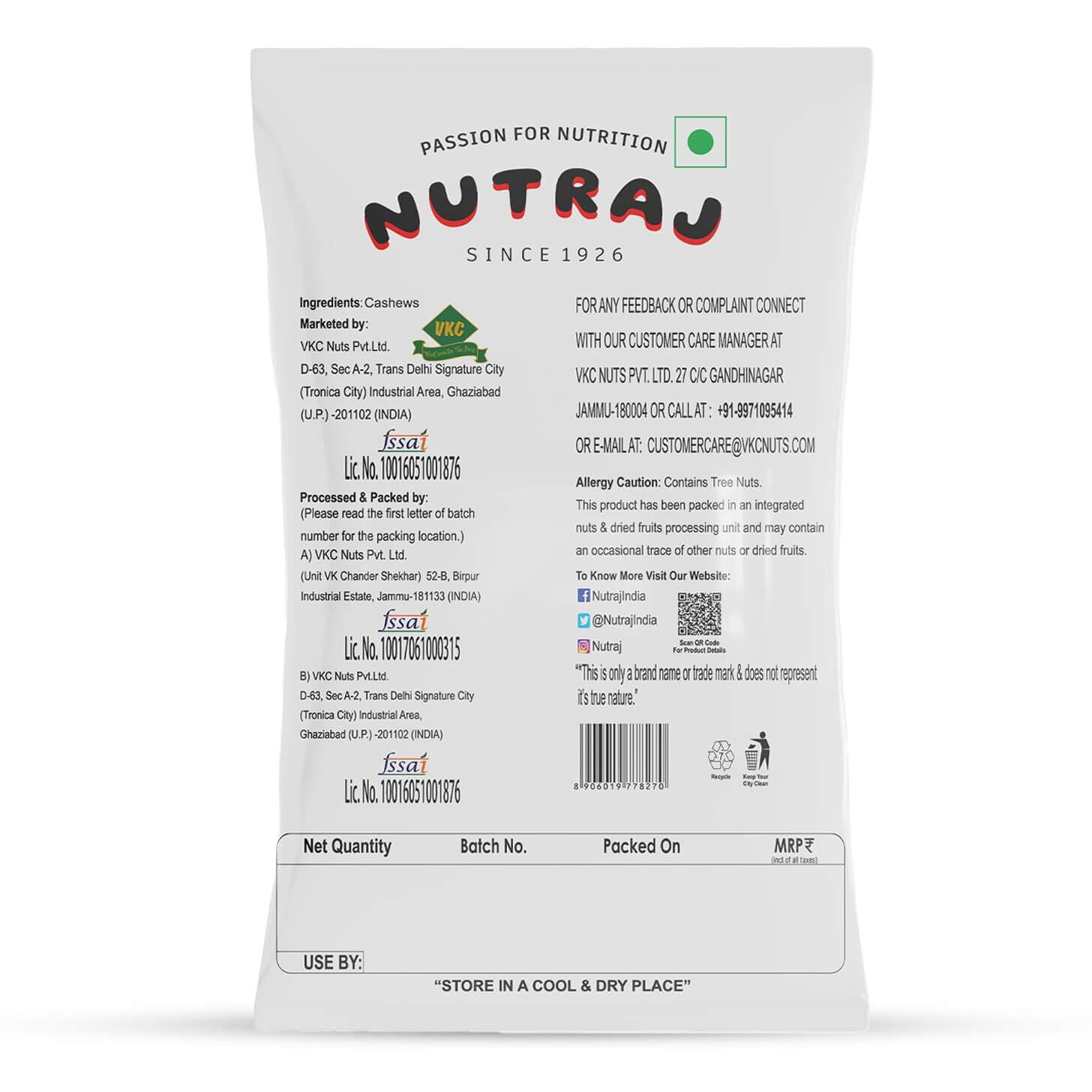 Nutraj Premium Whole Cashew Nuts 400g (200g x 2), Dry Fruit Nutritious, Healthy Snacks - Rich in Nutrients, Protein, Fiber, Vitamins
