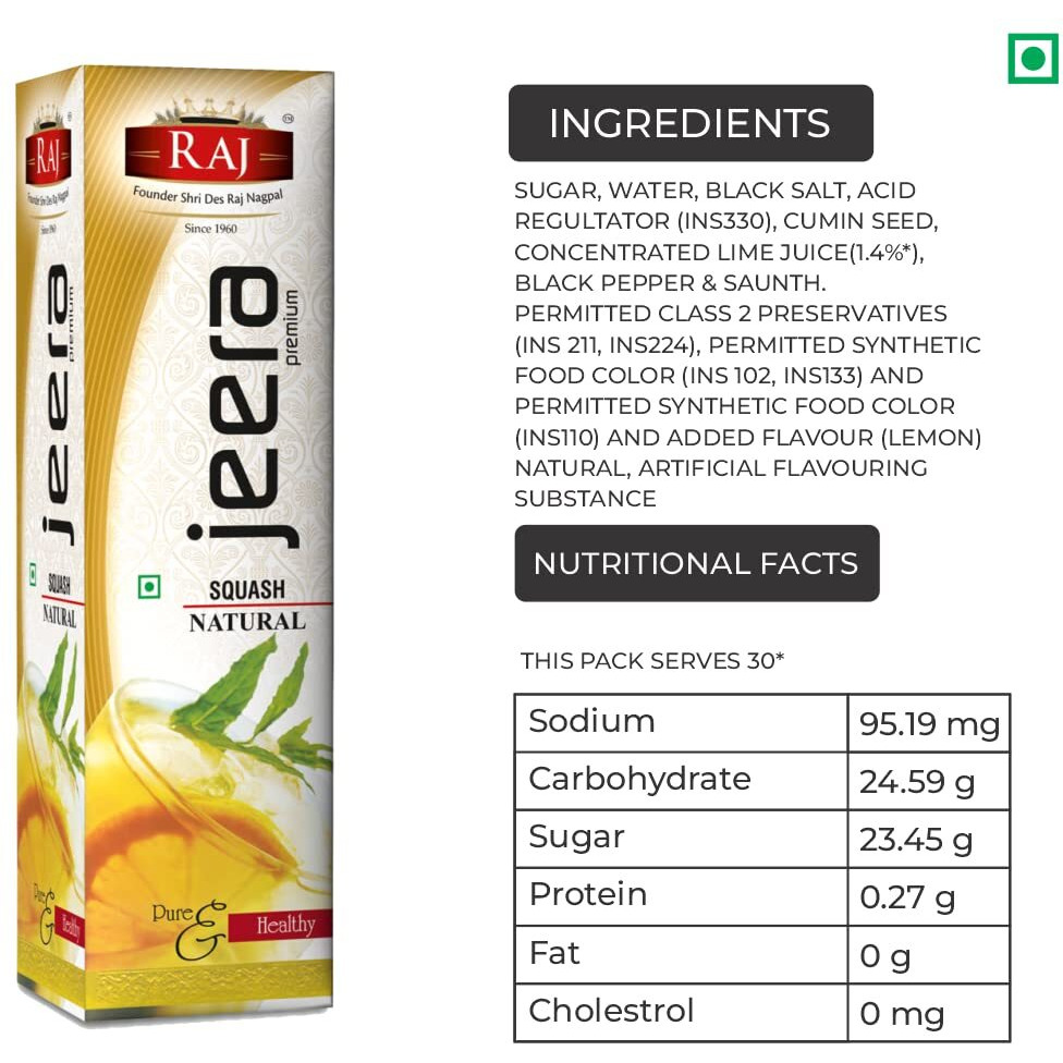 Raj Special Premium Jeera Squash Lemonade Sharbat Beverage Instant Refersing Drink For Summer Combo Pack (750Ml3)