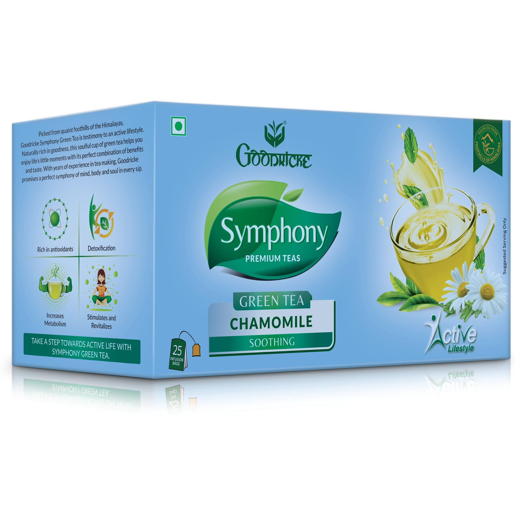 GOODRICKE Symphony Green Tea Chamomile Flavour, 25 Tea Bags (Pack Of 2) | 100% Natural Flavour, Revitalises & Boost Immunity, 90 Gram