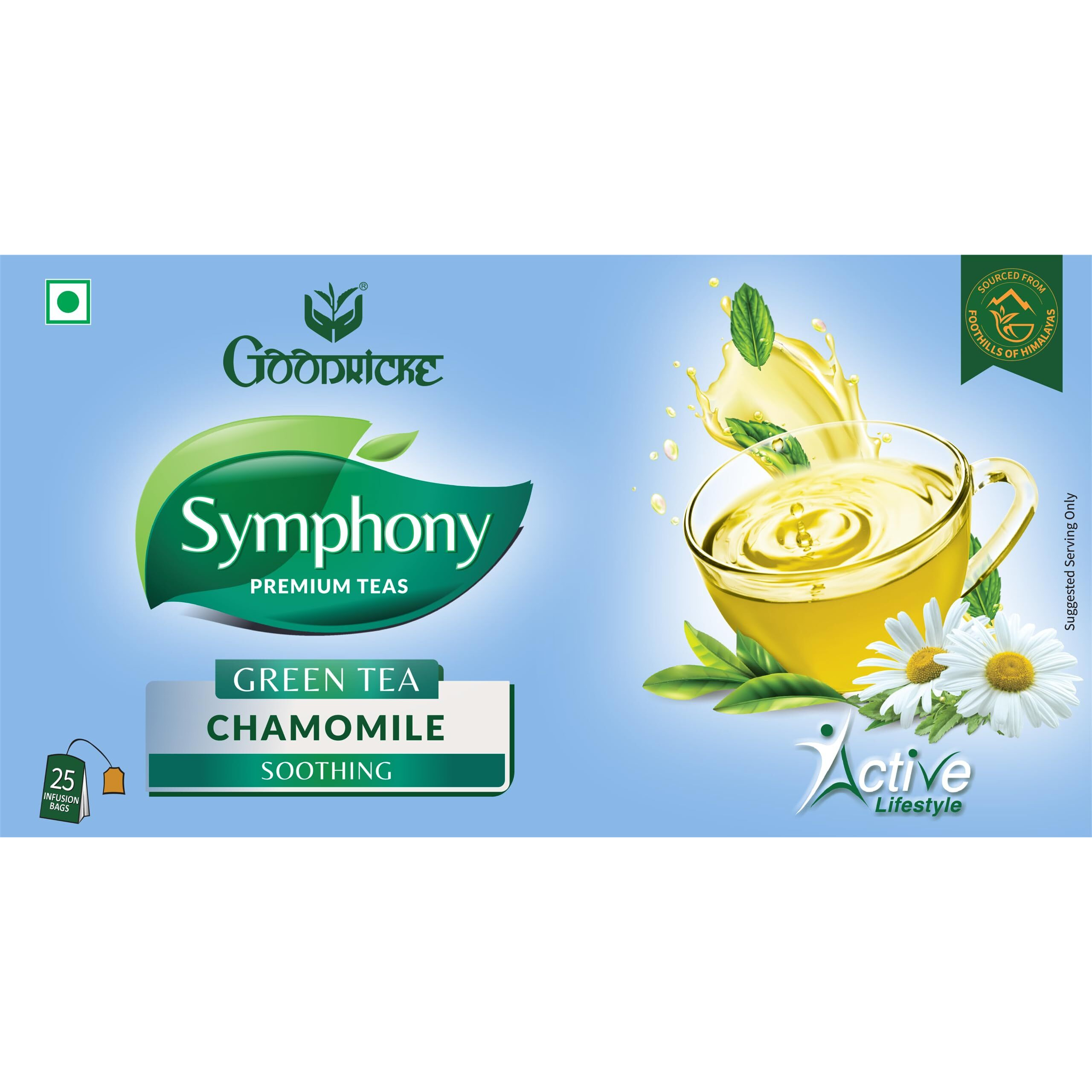 GOODRICKE Symphony Green Tea Chamomile Flavour, 25 Tea Bags (Pack Of 2) | 100% Natural Flavour, Revitalises & Boost Immunity, 90 Gram