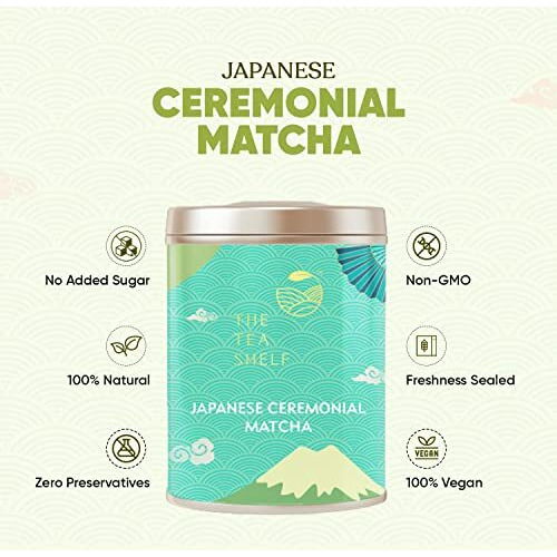 The Tea Shelf, Japanese Premium Ceremonial Matcha Tea Powder | 100% Authentic | Rich Antioxidants, Natural Energy | Authentic Matcha Tea Sourced From Shizuoka| Ideal for Lattes & Smoothies - 30g