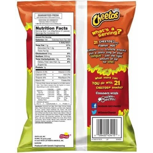 Cheetos Crunchy Flamin Hot Lime Snacks - Cheese Flavoured 200 gm.