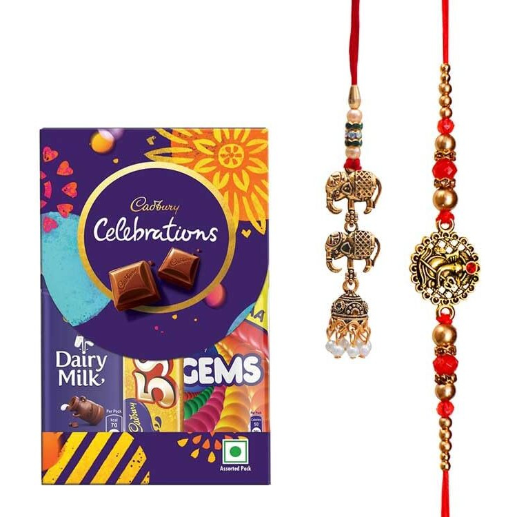 maalpani Multicolor Set of 2 Rakhi with Celebration for Bhaiya(Men/Boy) Rakhi Gift For Brother - Rakhi And Chocolate