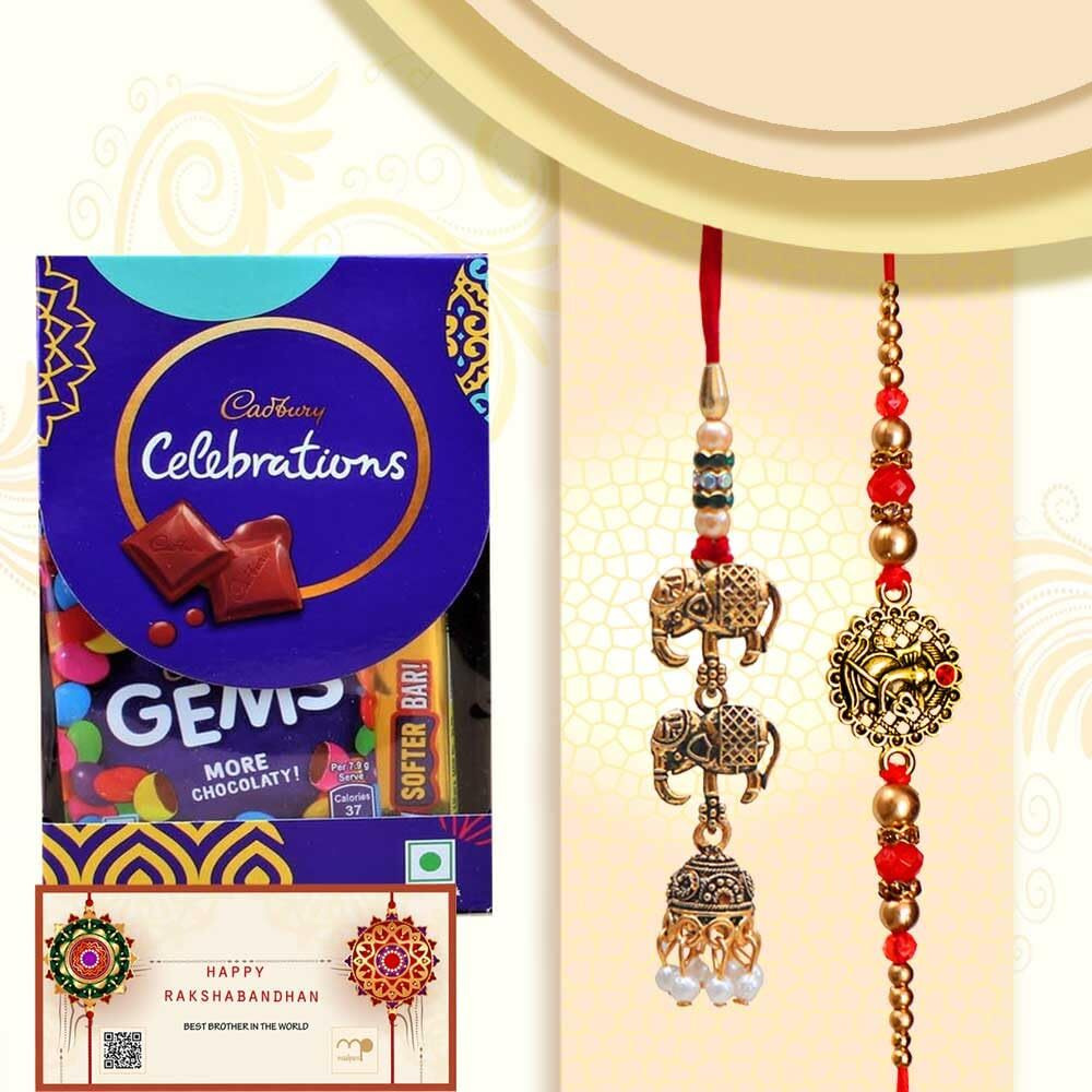 maalpani Multicolor Set of 2 Rakhi with Celebration for Bhaiya(Men/Boy) Rakhi Gift For Brother - Rakhi And Chocolate