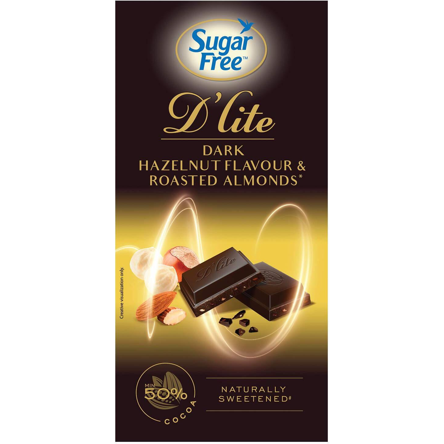 Sugar Free Dlite Hazelnut & Almonds Dark Chocolate Bar, 80 Grams (Pack of 2)