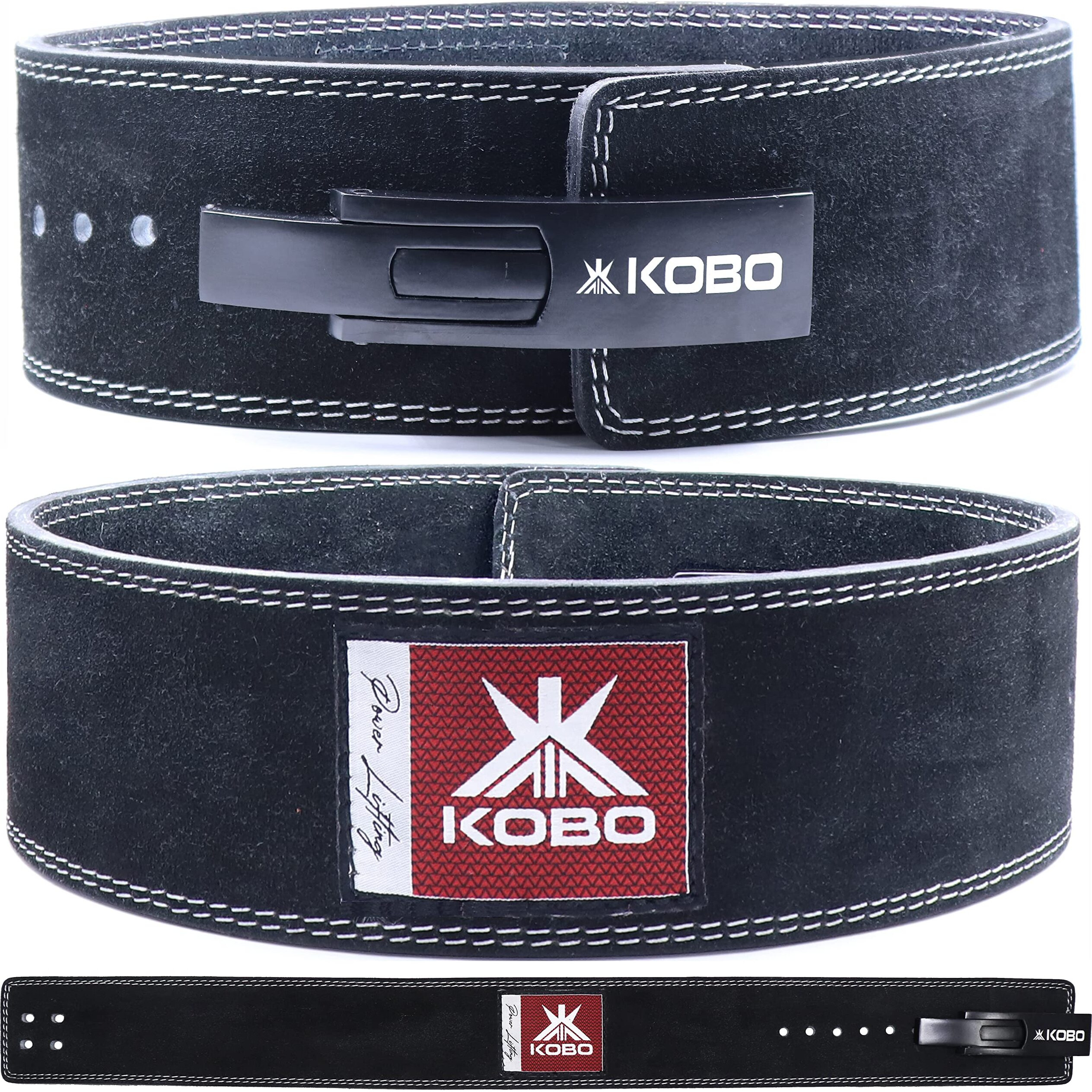 Kobo 10mm Lever Belt Weight Lifting Gym Fitness, Natural Genuine Leather 4 Wide Back Support, 9 Adjustable Holes, Powerlifting Bodybuilding Deadlift Squat Workout Strength Training, Men Women WTB-08