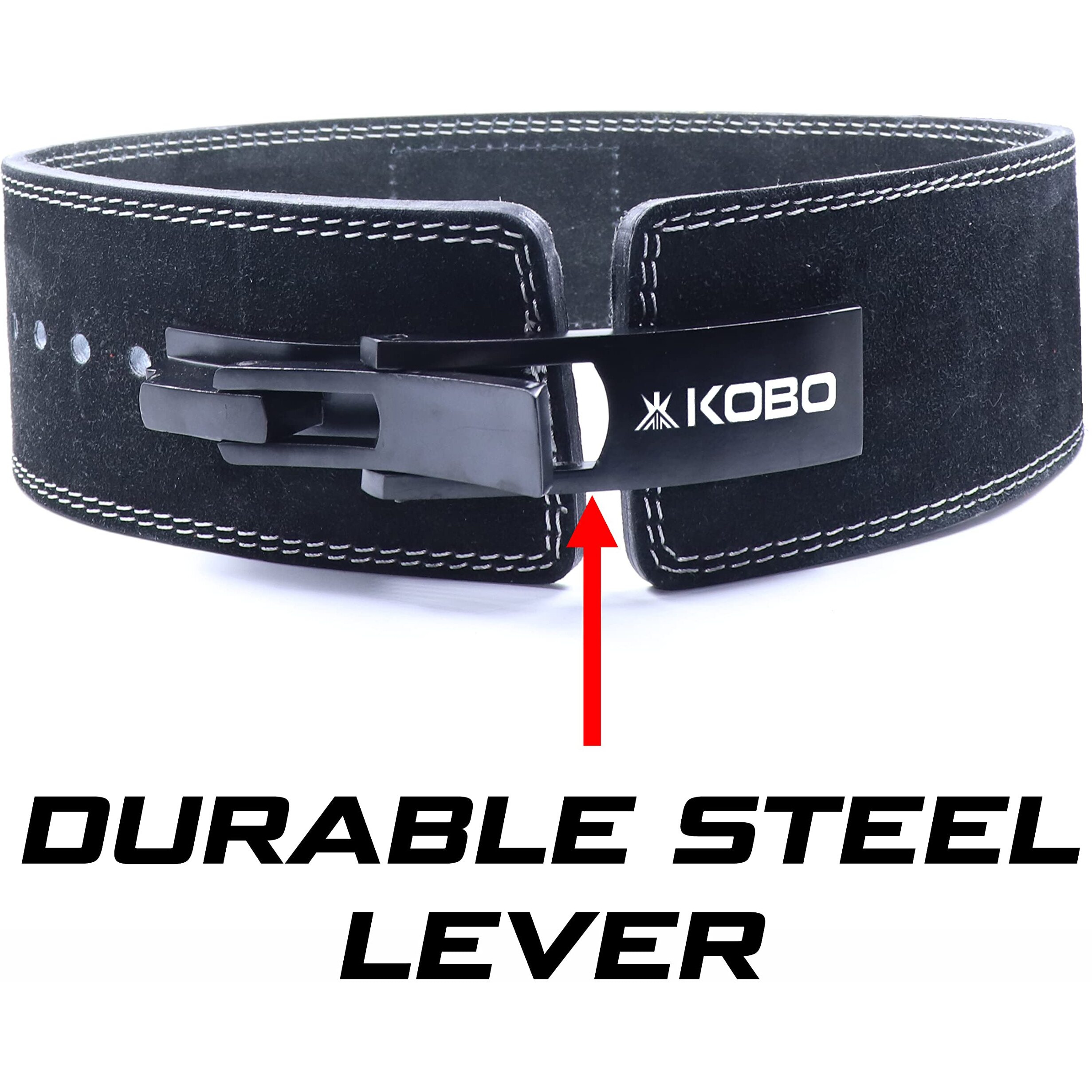 Kobo 10mm Lever Belt Weight Lifting Gym Fitness, Natural Genuine Leather 4 Wide Back Support, 9 Adjustable Holes, Powerlifting Bodybuilding Deadlift Squat Workout Strength Training, Men Women WTB-08