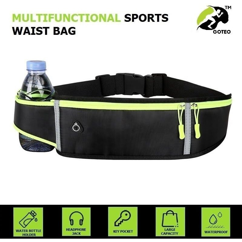 GOTEO Waist Bag Pouch for Men & Women Travel Sports Walking Running Belt Holds Water Bottle Mobile Phone (Black)