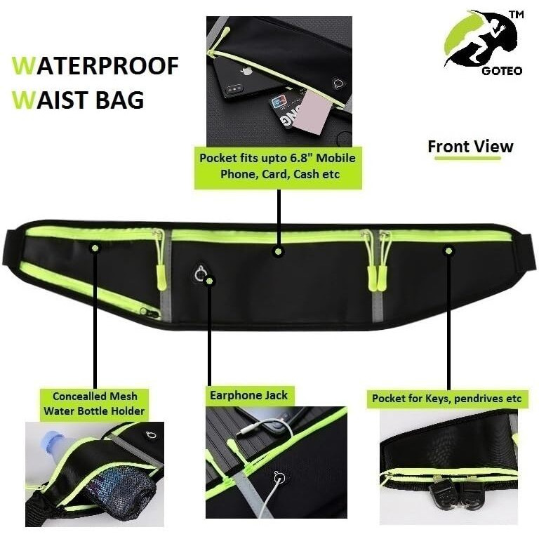 GOTEO Waist Bag Pouch for Men & Women Travel Sports Walking Running Belt Holds Water Bottle Mobile Phone (Black)