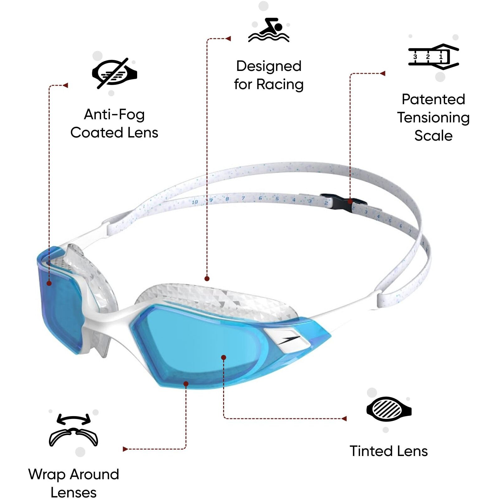 Speedo Unisex Adult Aquapulse Pro Tint-Lens Swim Goggles - White & Blue