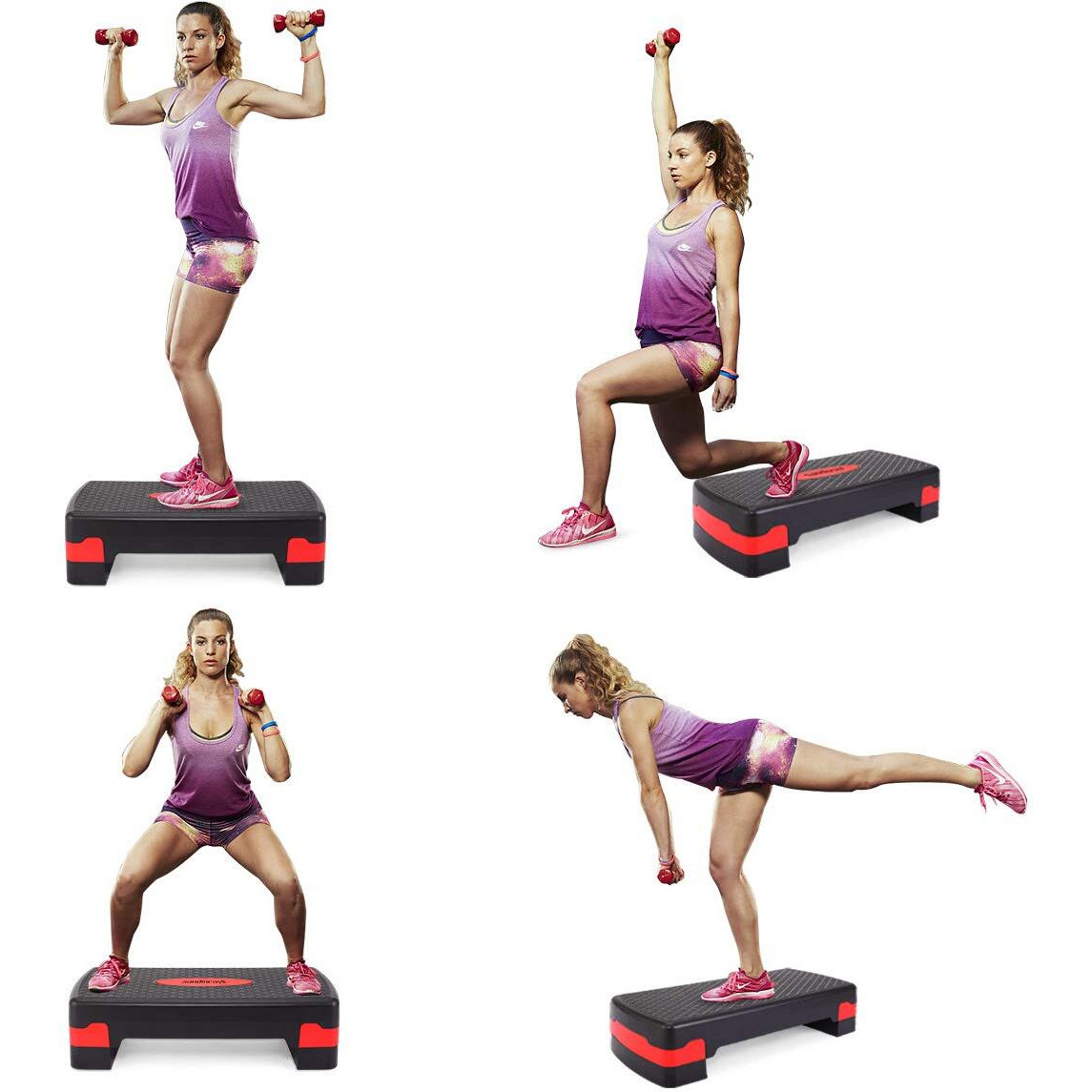 JAXPETY New 27   Fitness Aerobic Step Adjust 4  - 6  Exercise Stepper w/Risers Home Gym (Black&Red)