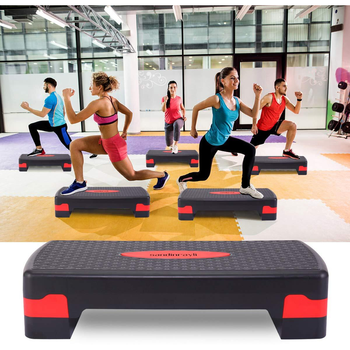 JAXPETY New 27   Fitness Aerobic Step Adjust 4  - 6  Exercise Stepper w/Risers Home Gym (Black&Red)