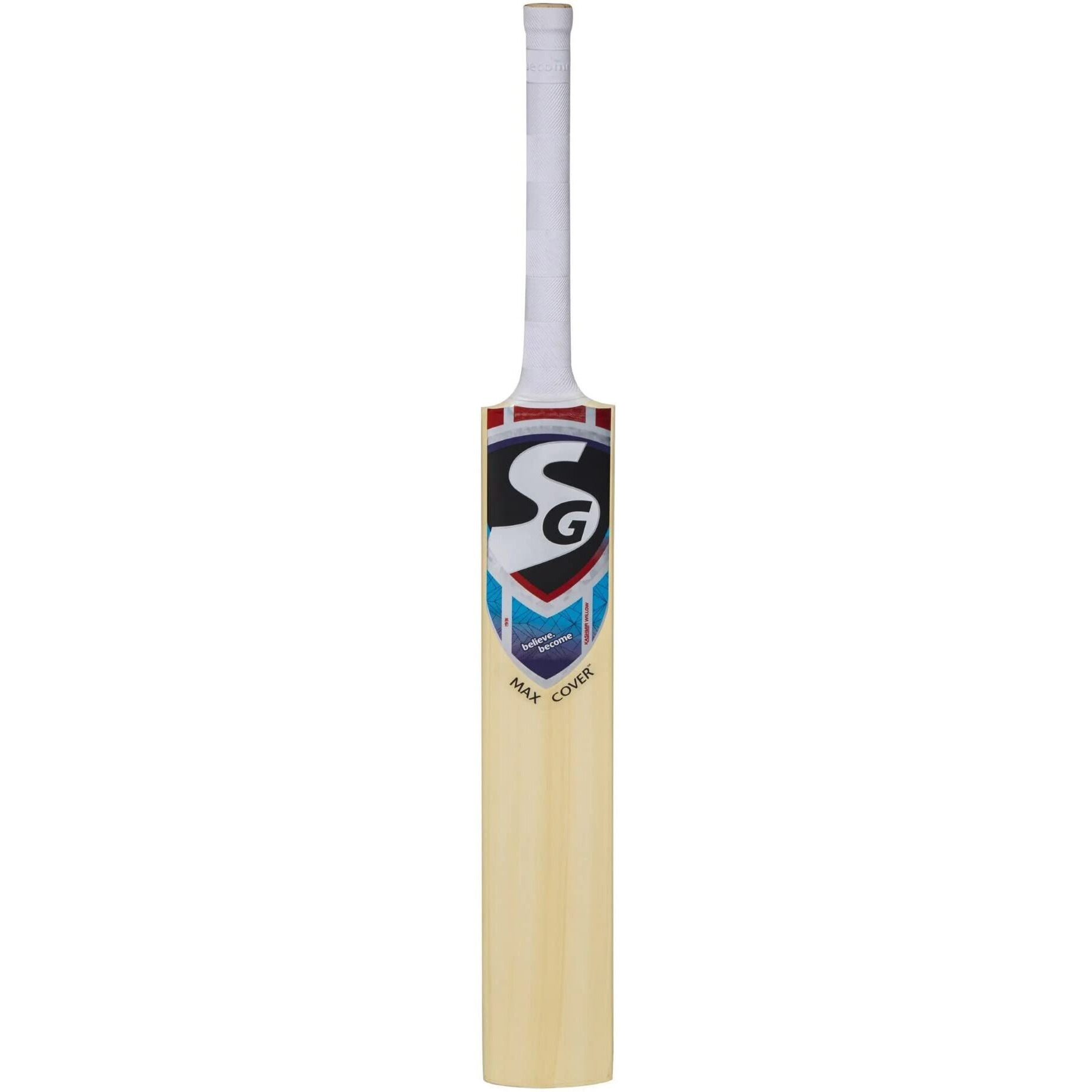 SG Max Cover Kashmir Willow Cricket Bat for Leather Ball (Beige/Red, Size Size 5)