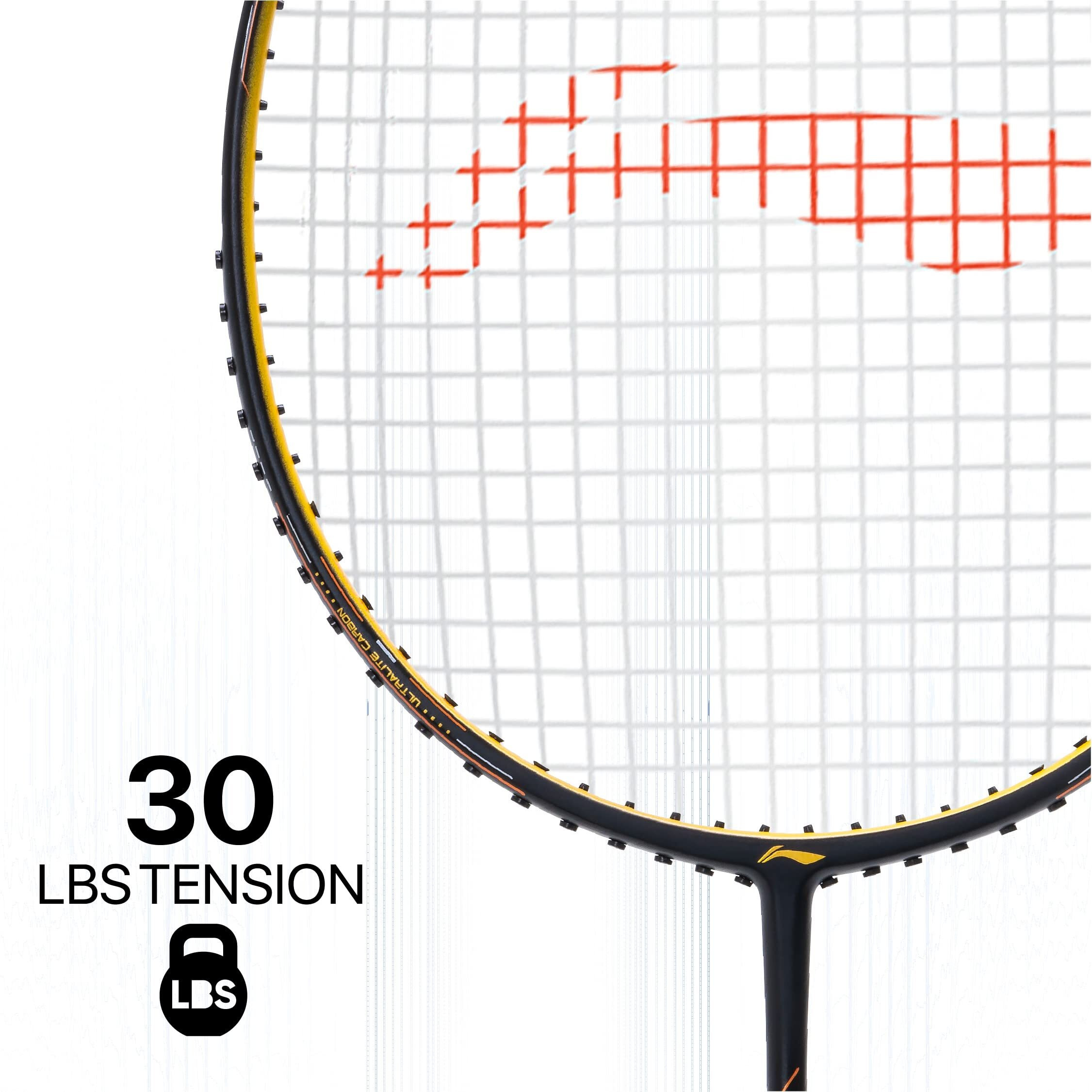 Li-Ning Wind Lite 900 II Carbon Graphite Badminton Strung Racket with Full Racket Cover (Black/Gold)