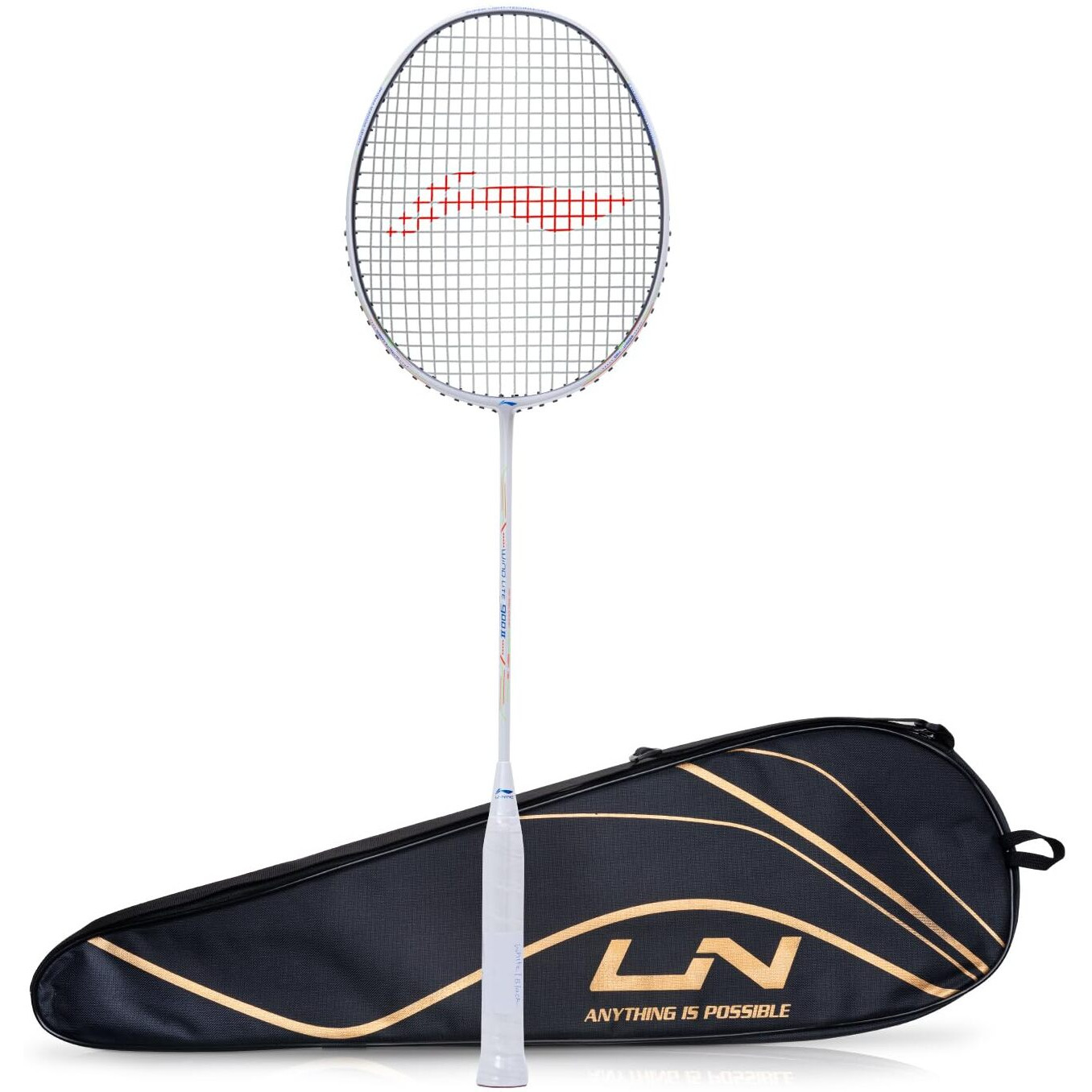 Li-Ning Wind Lite 900 II Carbon Graphite Badminton Strung Racket with Full Racket Cover (White/Black)