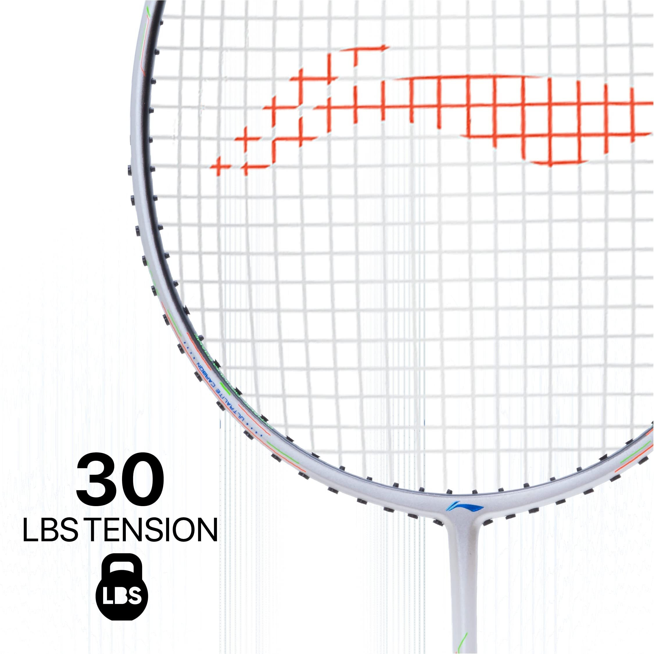 Li-Ning Wind Lite 900 II Carbon Graphite Badminton Strung Racket with Full Racket Cover (White/Black)