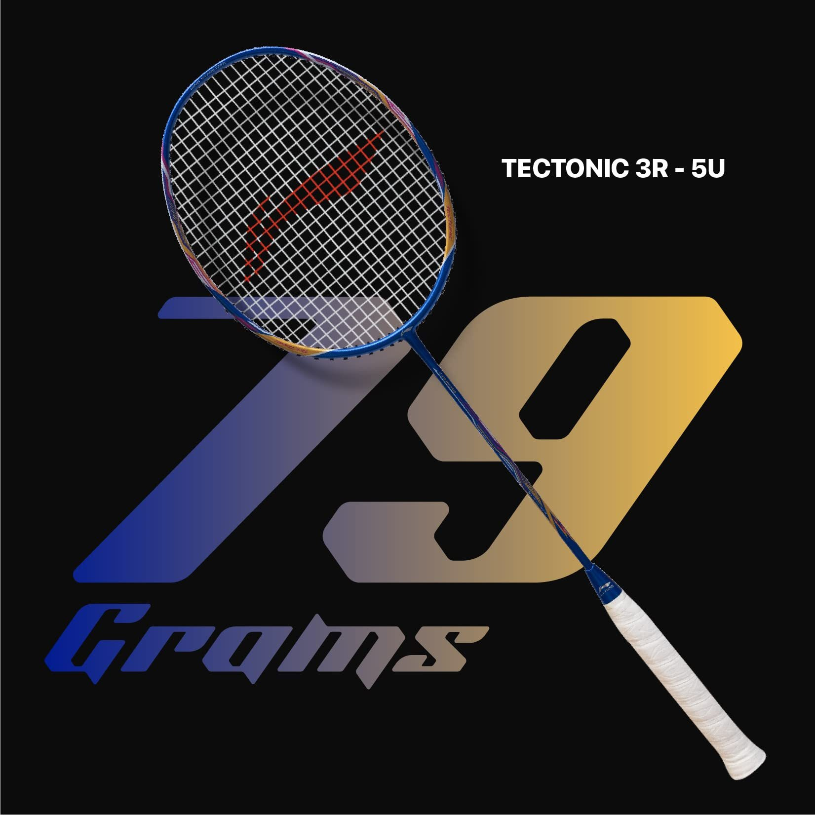 Li-Ning Tectonic 3R Strung Carbon Fibre Badminton Racket (Blue/Gold/Pink) with Free Full Cover