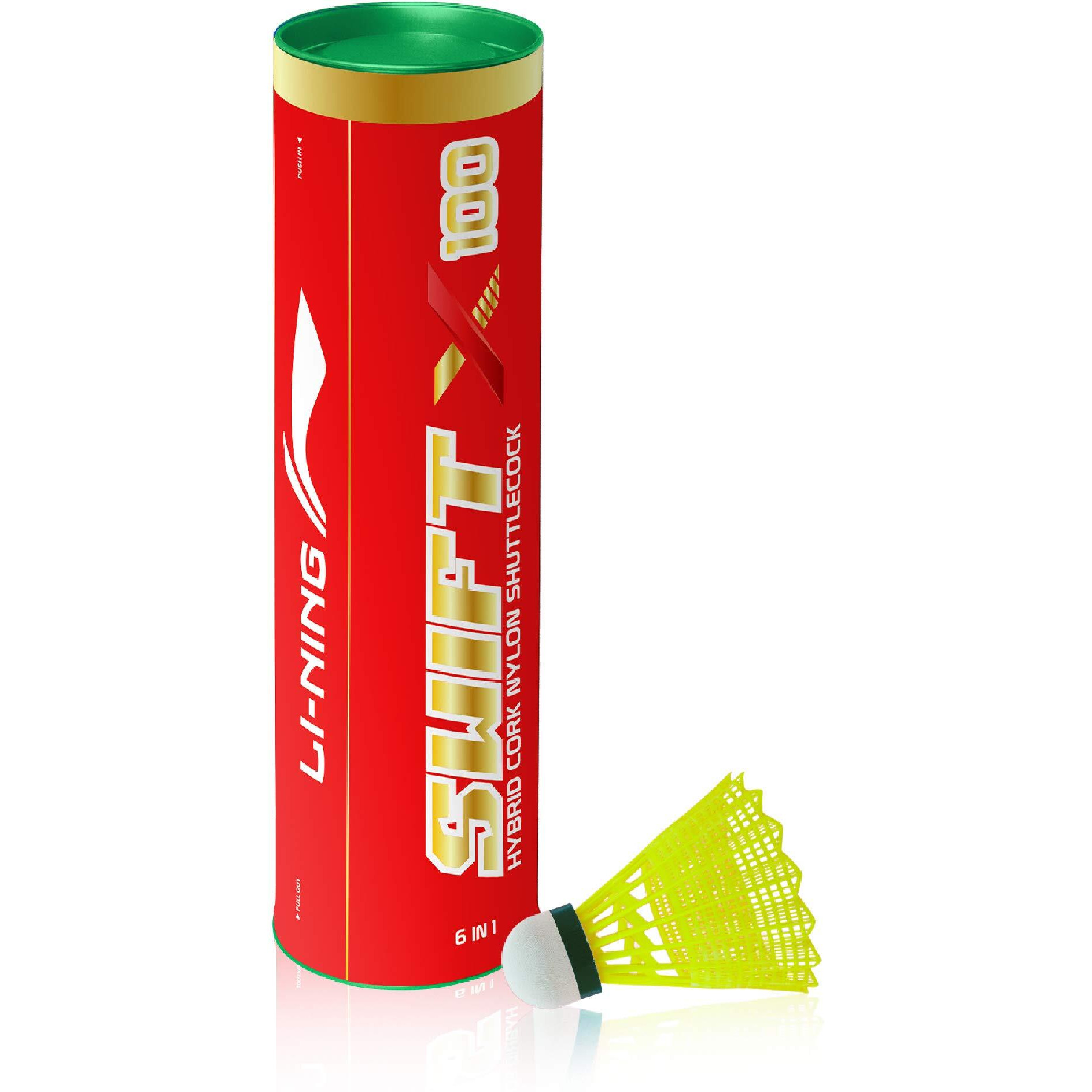 Li-Ning Swift X100 Nylon Badminton Shuttlecock (Yellow, Slow Speed) | Durable Performance | Hybrid Base Cork