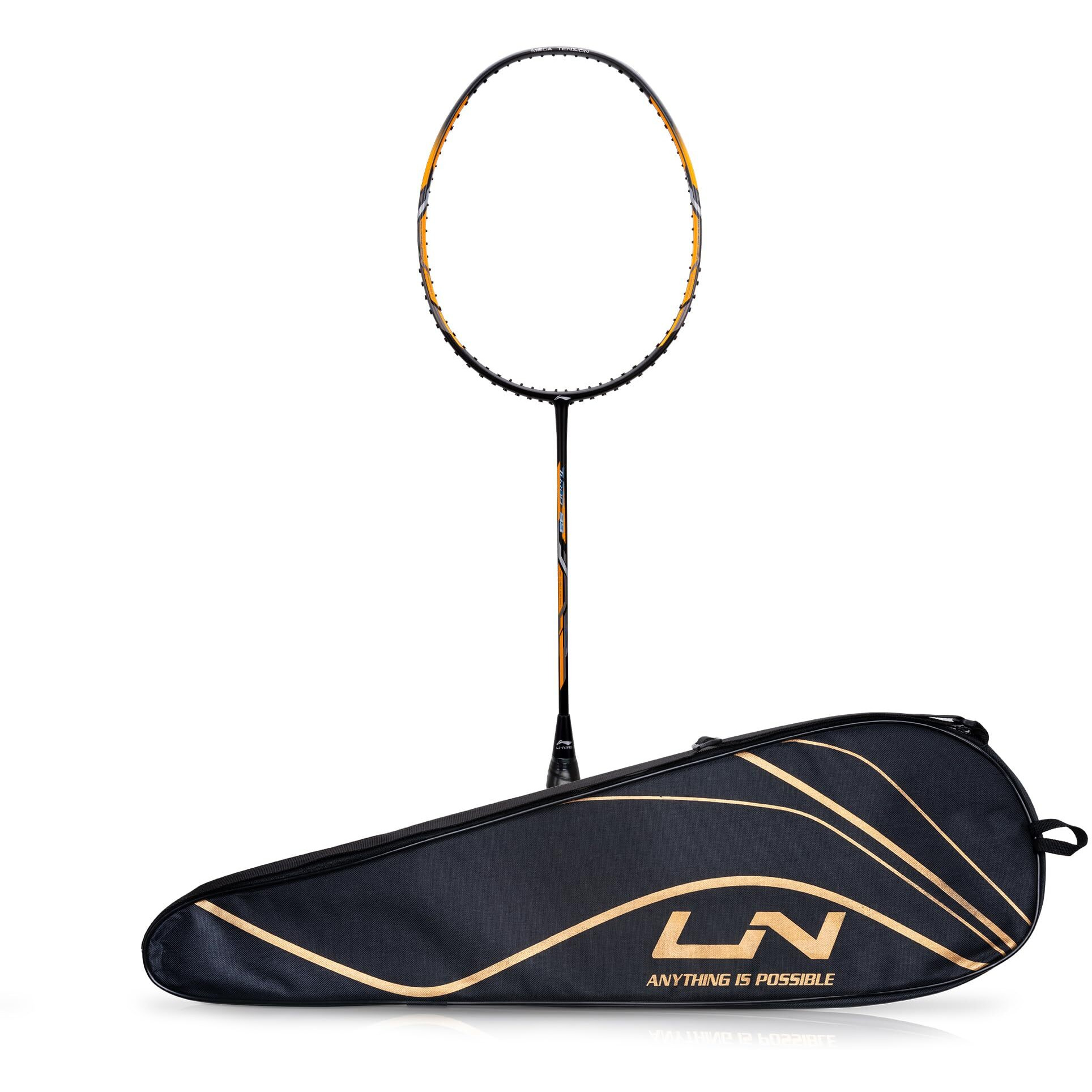 Li-Ning Turbo 99 Unstrung Carbon Fiber Badminton Racket with Full Cover (Black/Gold, Tension  Upto 30 lbs)