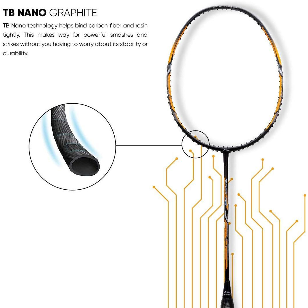 Li-Ning Turbo 99 Unstrung Carbon Fiber Badminton Racket with Full Cover (Black/Gold, Tension  Upto 30 lbs)