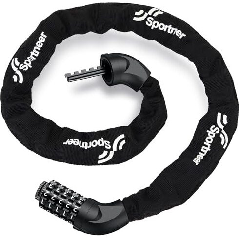 Sportneer Bicycle Chain Lock Alloy Steel 5-Digit Resettable Combination Anti-Theft Bike Metallic Locks Bike Chain Cable Locks Bicycle Lock