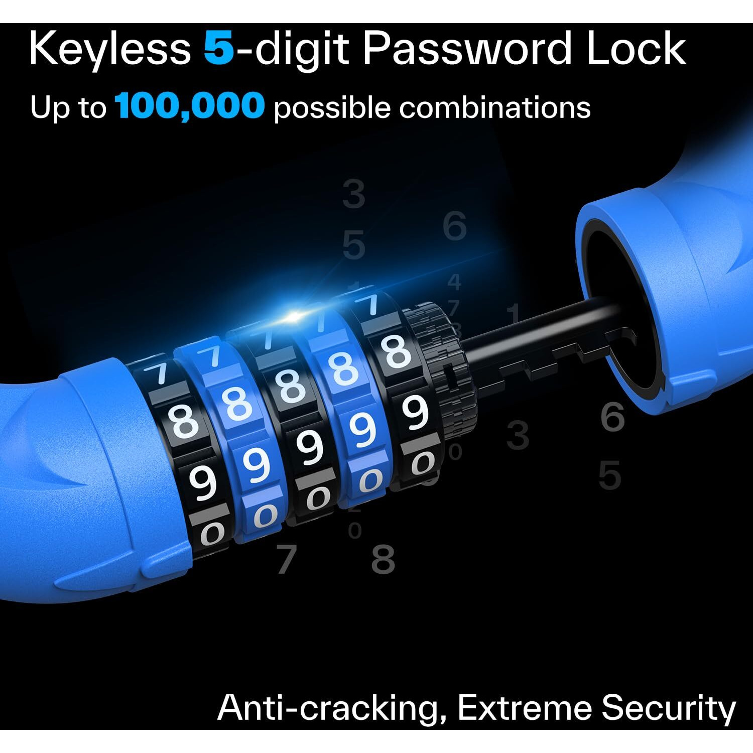 Sportneer Bicycle Chain Lock Alloy Steel 5-Digit Resettable Combination Anti-Theft Bike Metallic Locks Bike Chain Cable Locks Bicycle Lock