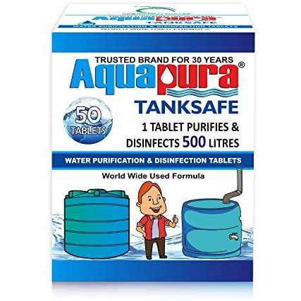 Aquapura Water Purification Tablets, Each Tablet for 500 Litres, 50 Tablets Pack, 3 Years Shelf Life & Warranty, for Overhead & Underground Tanks (25,000 Litres Purification Per Pack)