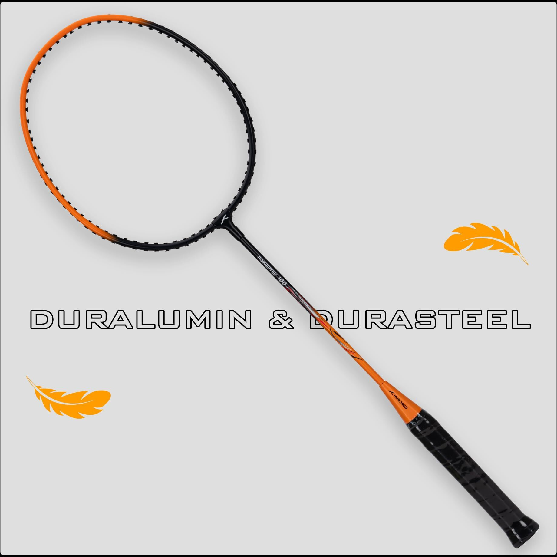 HUNDRED Aluminium Powertek 100 (Set of 2) Badminton Racket with Full Cover (115G, Black/Orange)