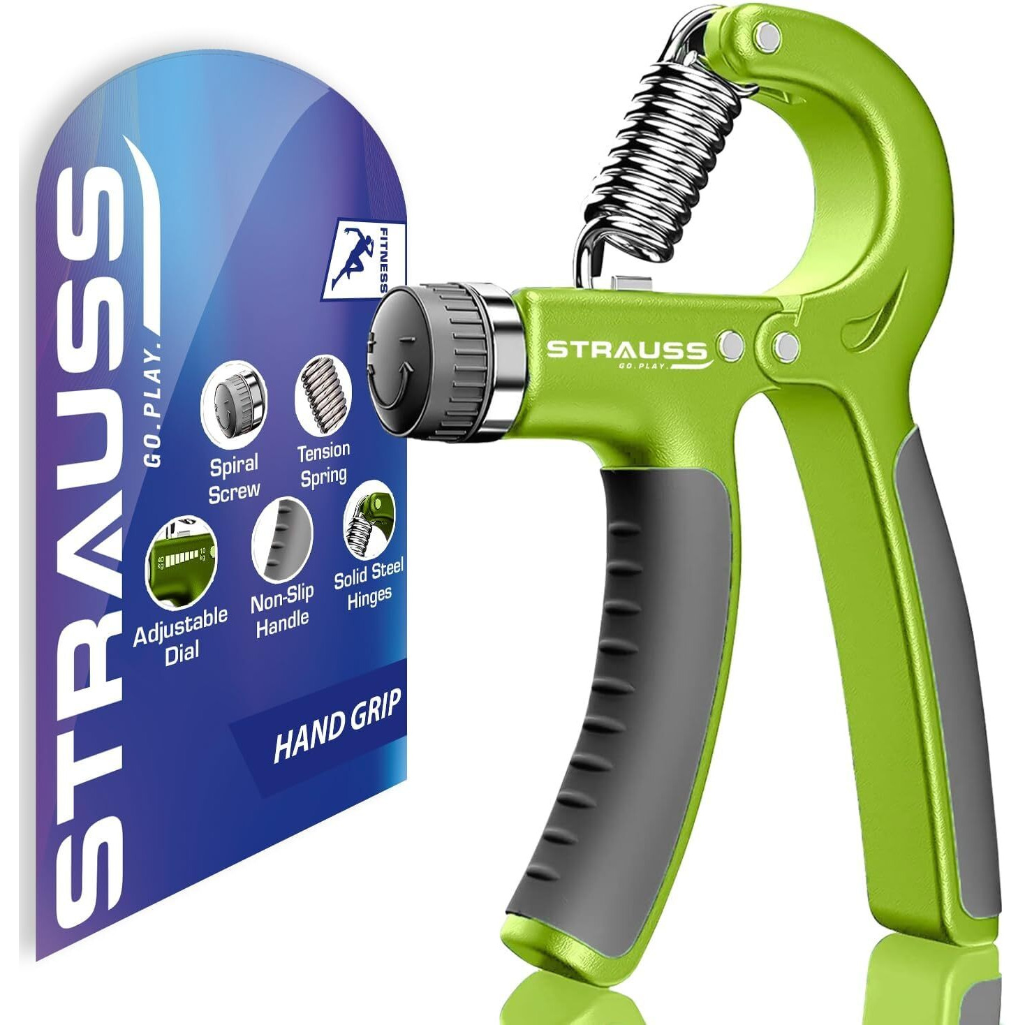 Strauss Adjustable Hand Grip| Adjustable Resistance (10KG - 40KG) | Hand Gripper for Home & Gym Workouts | Perfect for Finger & Forearm Hand Exercises & Strength Building for Men & Women (Black/Green)