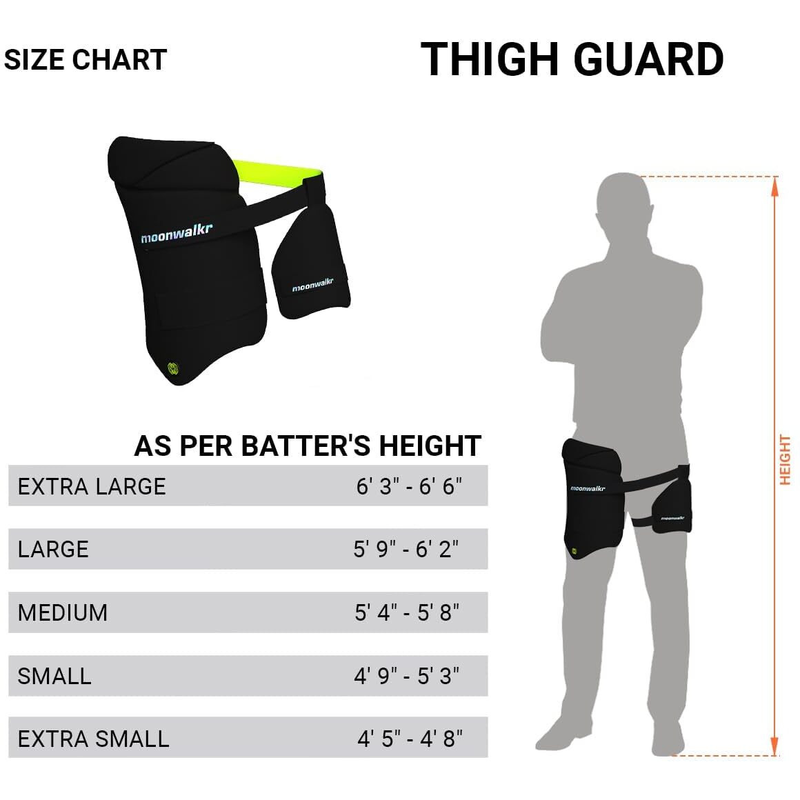 moonwalkr Thigh Guard 2.0 Protective Gear for Batters Height (59- 62) Cricket Thigh Pad Cricket Accessories & Equipment Safeguarding Both Your Outer and Inner Thighs Black (Large, Left Hand)