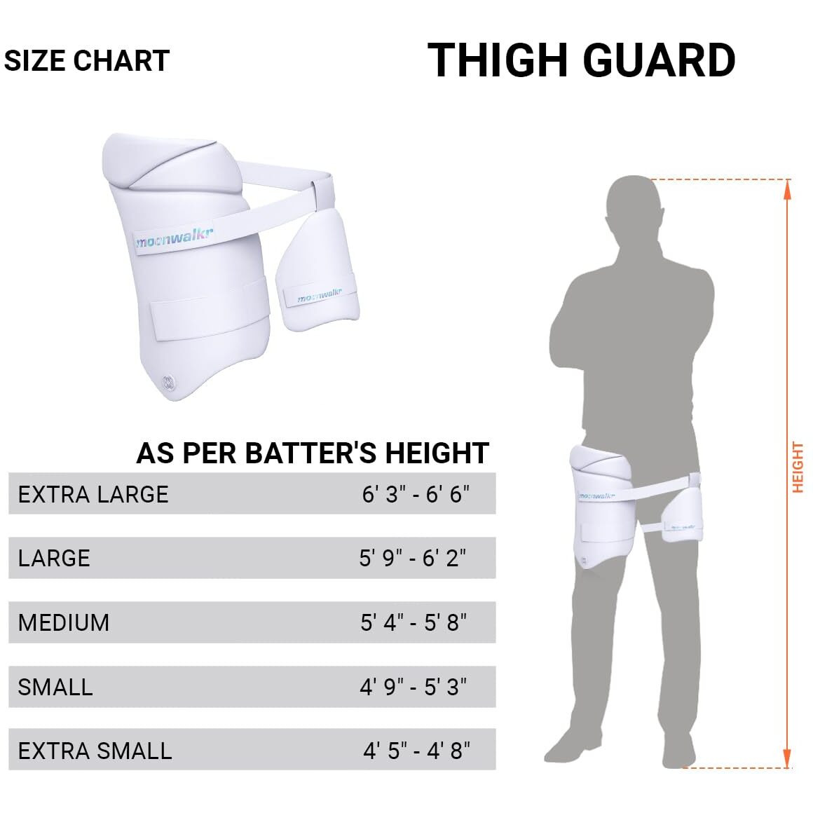 moonwalkr Thigh Guard 2.0 Protective Gear for Batters Height (54- 58) Cricket Thigh Pad Cricket Accessories & Equipment Safeguarding Both Your Outer and Inner Thighs White (Medium, Left Hand)