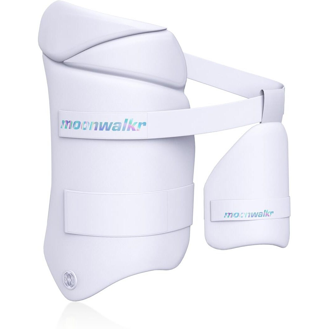 moonwalkr Thigh Guard 2.0 Protective Gear for Batters Height (49- 53) Cricket Thigh Pad Cricket Accessories & Equipment Safeguarding Both Your Outer and Inner Thighs White (Small, Left Hand)