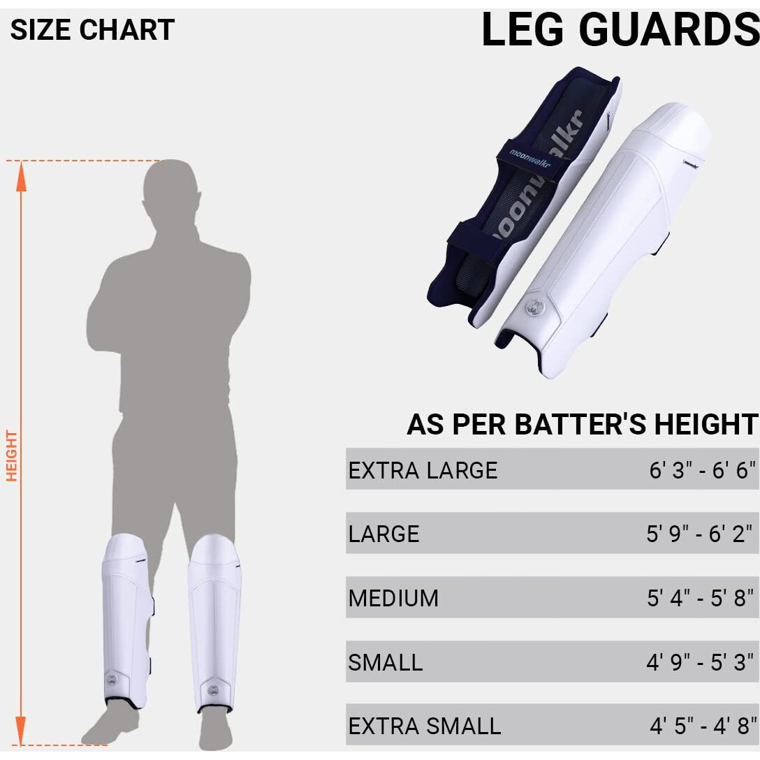 moonwalkr Cricket Leg Guard 2.0 Protective Gear for Batters Height (63 - 66) Cricket Pads Batting Pads Leg Pads for Cricket & Cricket Accessories White Extra Large