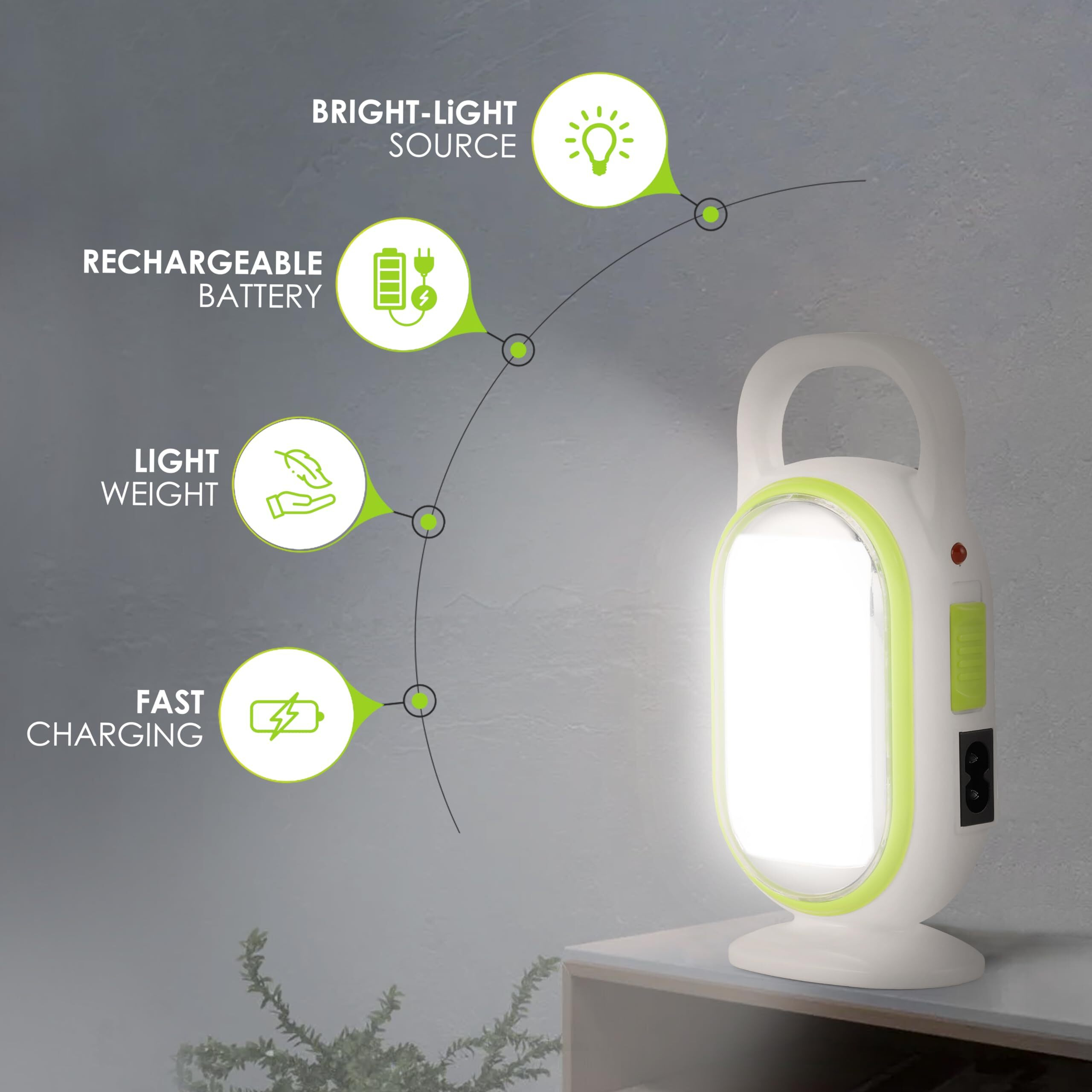 Gesto 8W Emergency Lights Rechargable Portable Led Light - Laltern Lamps Upto 4 Hrs Backup|Wall Hanging Rechargeable Battery Charging Light|Rechargeable Torch Light For Trekking,Camping Light,White