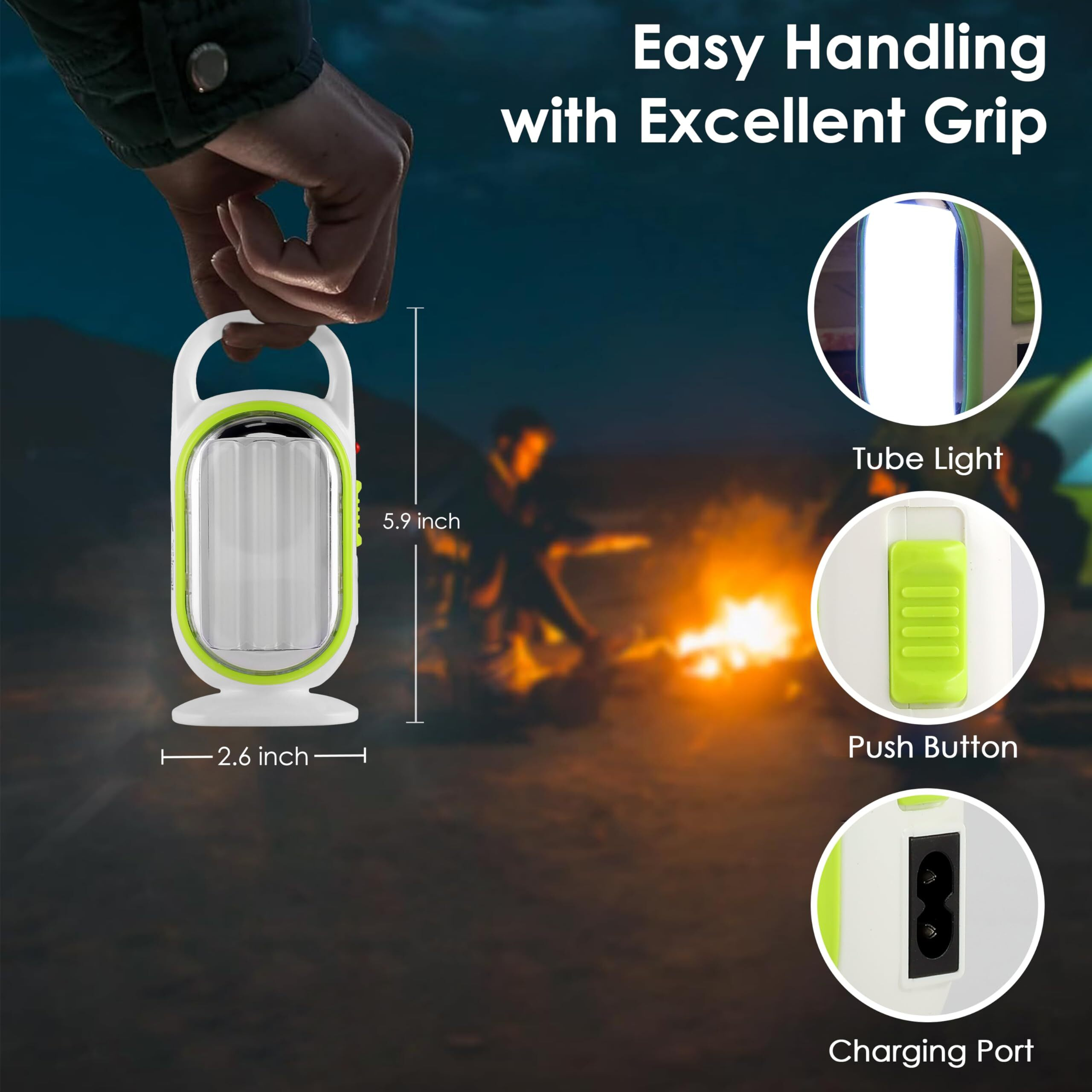 Gesto 8W Emergency Lights Rechargable Portable Led Light - Laltern Lamps Upto 4 Hrs Backup|Wall Hanging Rechargeable Battery Charging Light|Rechargeable Torch Light For Trekking,Camping Light,White