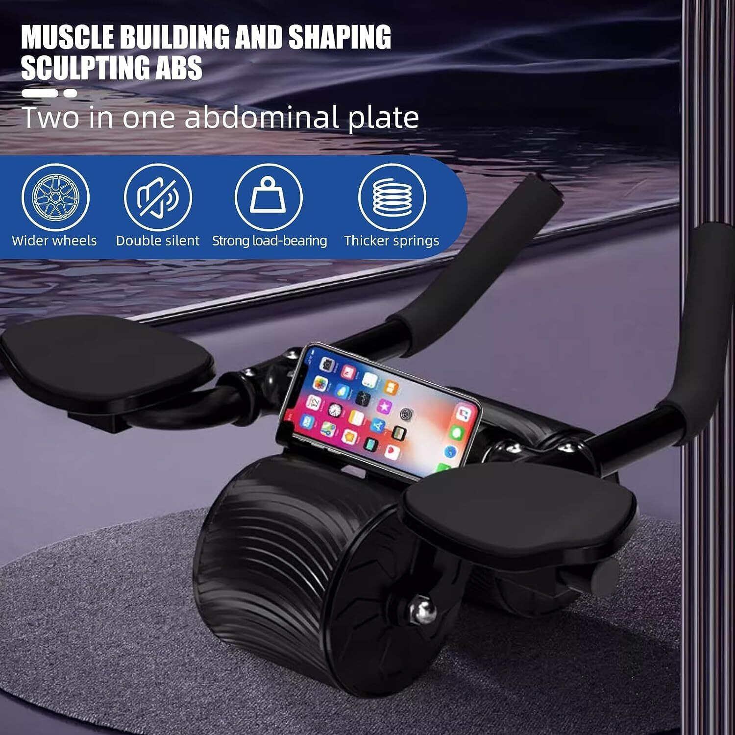 Dravizon Abdominal Abs Exercise Roller Elbow Support - Core Strength Training Wheel Non Slip Double Wheels Ab Roller Fitness Equipment For Abs Workout Home Gym (111-Rolle), Black