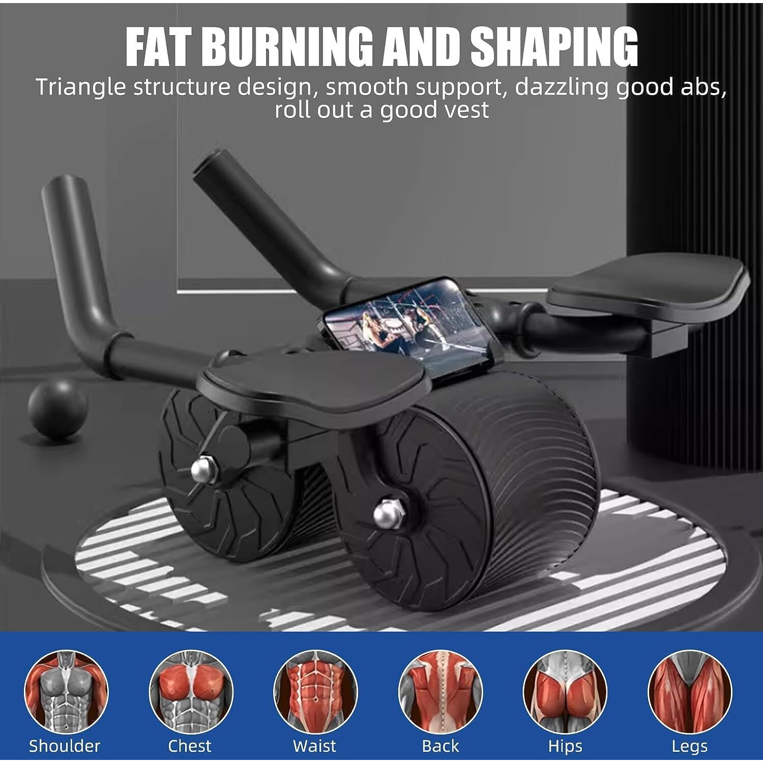 Dravizon Abdominal Abs Exercise Roller Elbow Support - Core Strength Training Wheel Non Slip Double Wheels Ab Roller Fitness Equipment For Abs Workout Home Gym (111-Rolle), Black