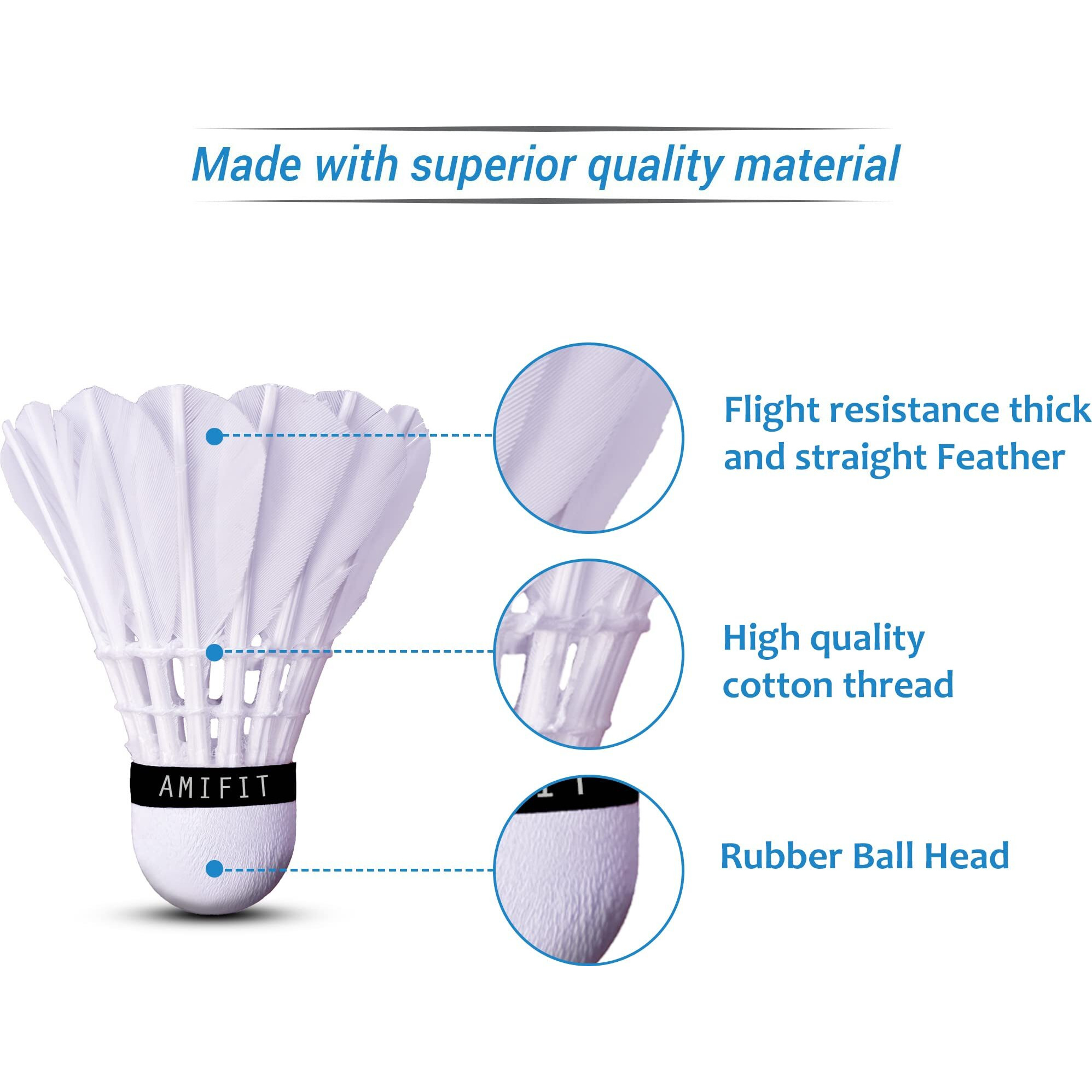AMIFIT Steller Gold Series Feather Shuttlecock, Pack of 10 (White)
