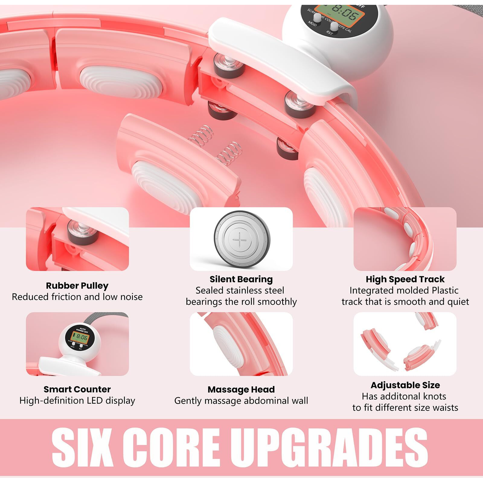FYA Smart Hula Infinity Hoop for Weight Loss, Fitness Quiet Hula Circle with Ball and Counter, Exercise Hoop for Women Slimmer Waist, Abs Workout Equipment