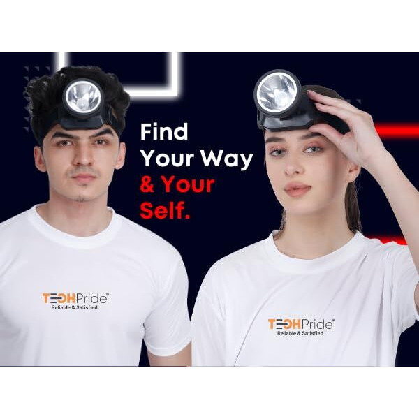 TechPride Rechargeable LED Head Torch model Hunter Baliraja, headlight upto 1km Range with lithium-ion battery, Blinking feature for farmers Fishing Camping Caving Hiking Trekking Cycling Running etc