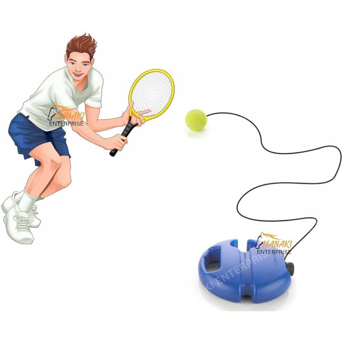 MANAKI Tennis Trainer Rebound Ball,Solo Tennis Training Equipment for Self-Pracitce,Portable Tool,Tennis Rebounder Kit,Including (No Bat & Racket Included)(Portable) (Solo Practice Ball 1 PCS)