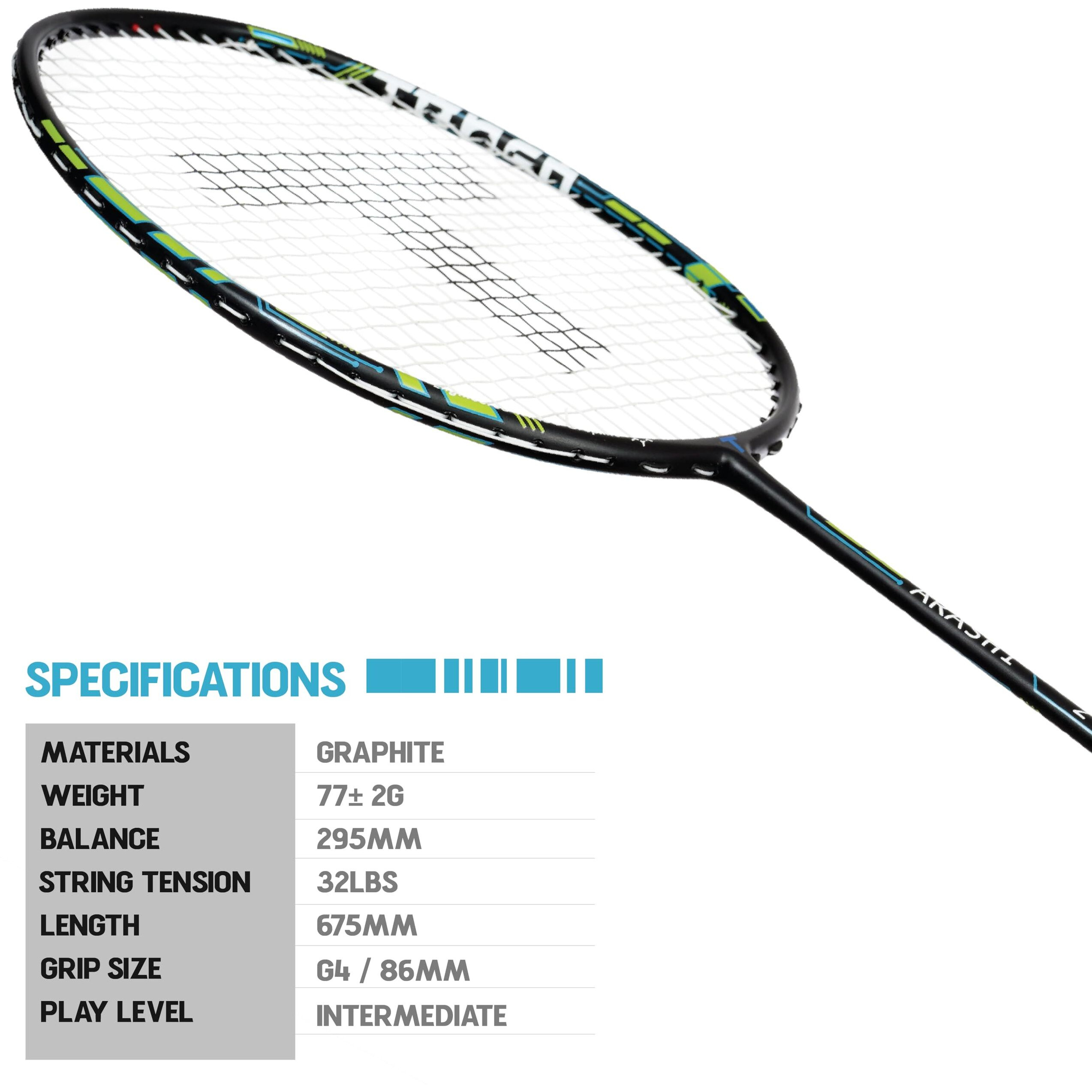 TANSO Arashi 2.0 Full Graphite Ultra Light Weight Carbon Fibre Strung Badminton Racket with Free Full Racquet Cover (77 Grams, 32 Lbs Tension, Strung with Premium Strings) (Green)
