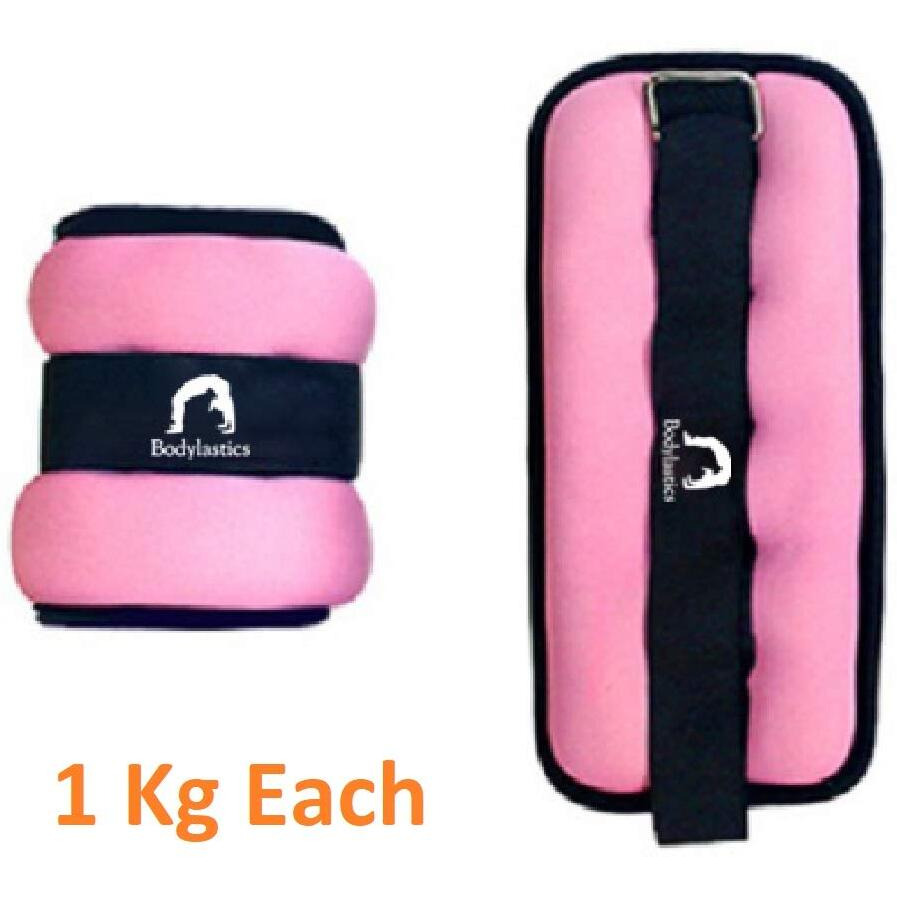 Bodylastics Ankle Weights 1kg Pair (1kg x 2  2kg) Skin Friendly Soft Neoprene Wrist Adjustable Straps Unisex for Walking, Running, Strength Training Fitness Workouts Exercises