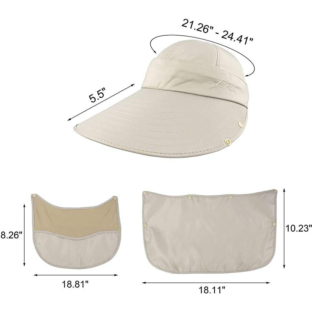 GUSTAVE Net Women Sun Wide Brim Uv Protection Fishing Hat Foldable Ponytail Summer Hats With Detachable Flaps (Khaki), Free Size