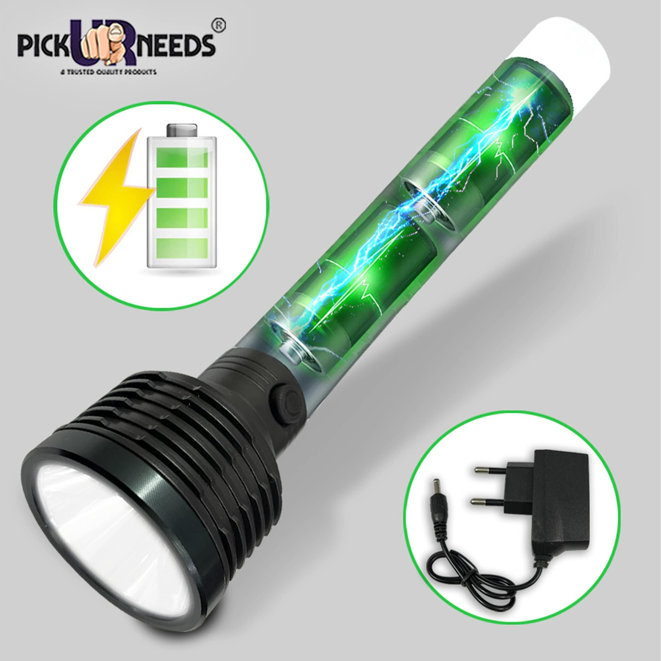 Pick Ur Needs Emergency Rechargeable Search Light LED Long Range Flashlight Torch Aluminium Body (Large)