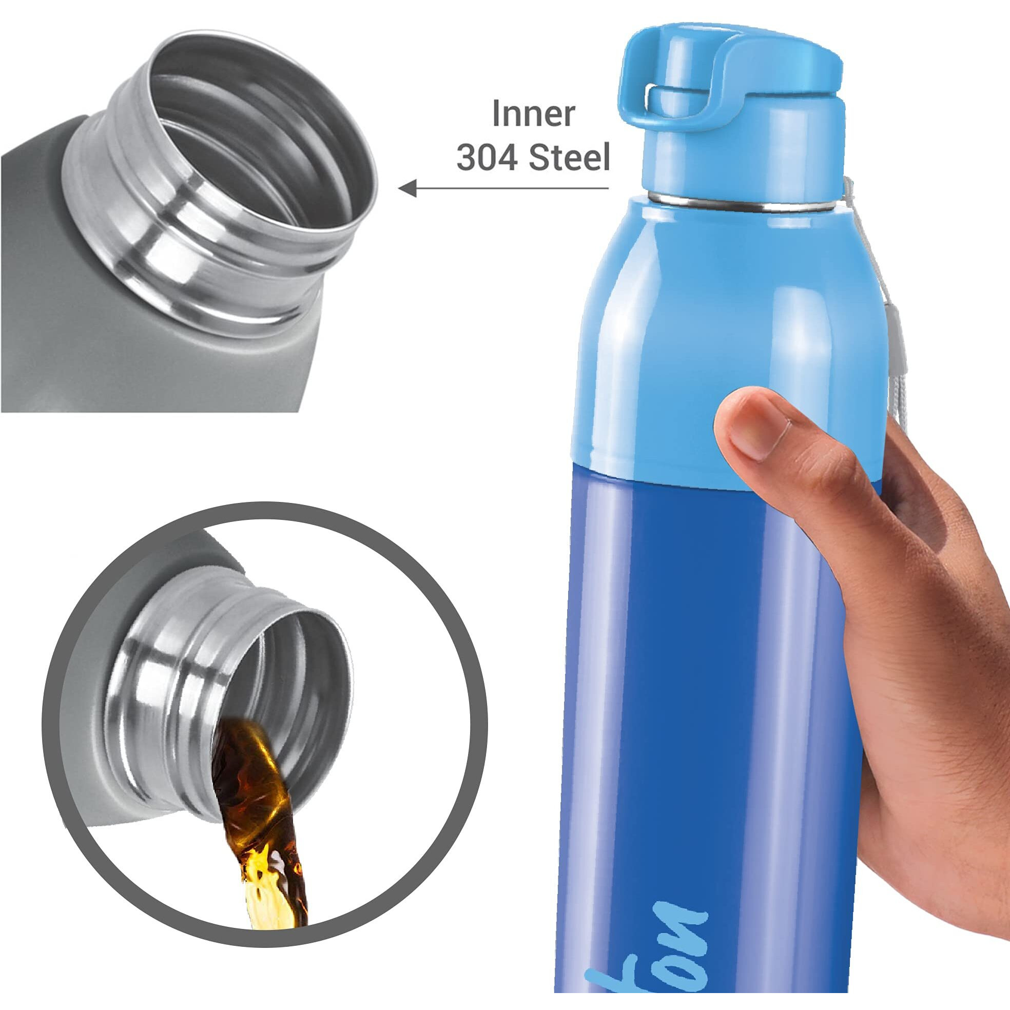 Milton Steel Convey 900 Insulated Inner Stainless Steel Water Bottle,Set of 2, 630 ml Each, Blue, Black | Leak Proof | BPA Free | Hot or Cold for Hours | Office | Gym | Hiking |Treking | Travel Bottle