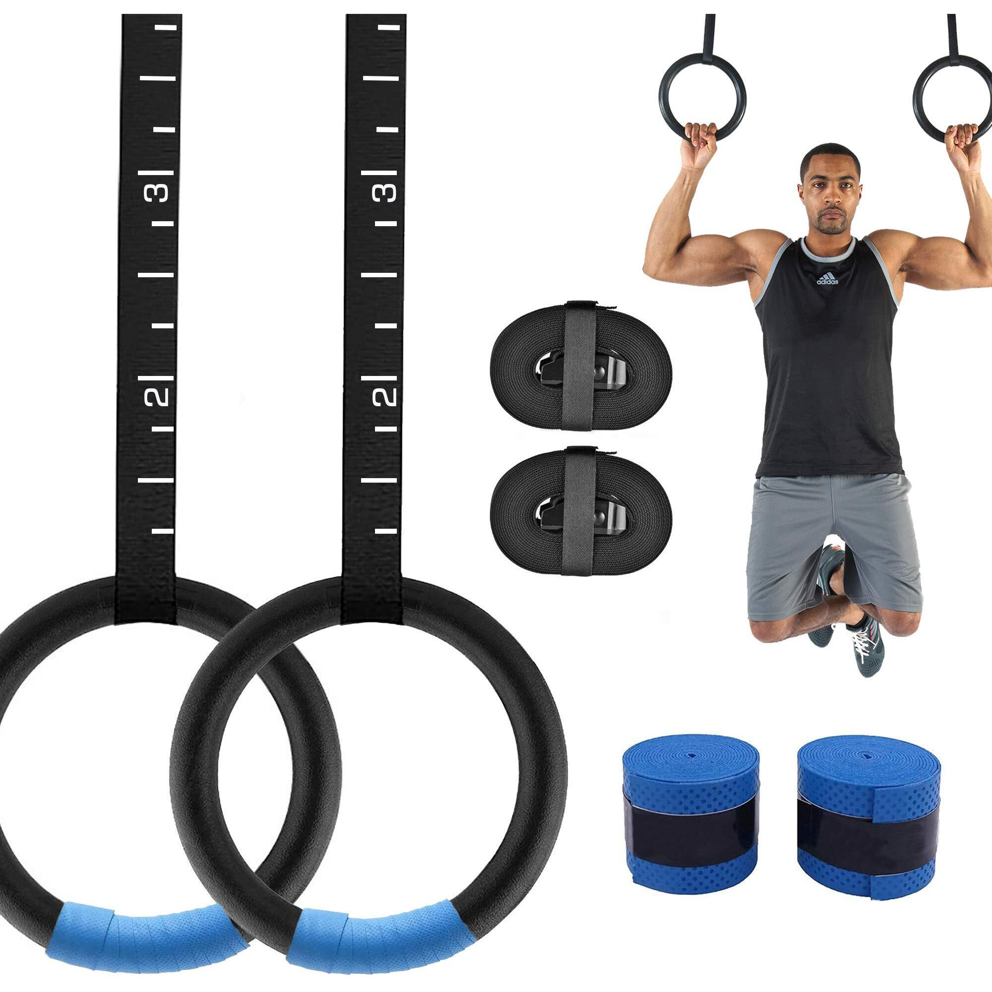 Joyfit Gym Rings -with 990 lbs Load Capacity, Adjustable Buckle Straps for Cross-Training Workout, Exercise, StrengthTraining,Gymnastics, Bodybuilding, Pull Ups for Men and Women (Set of 2) (Black)