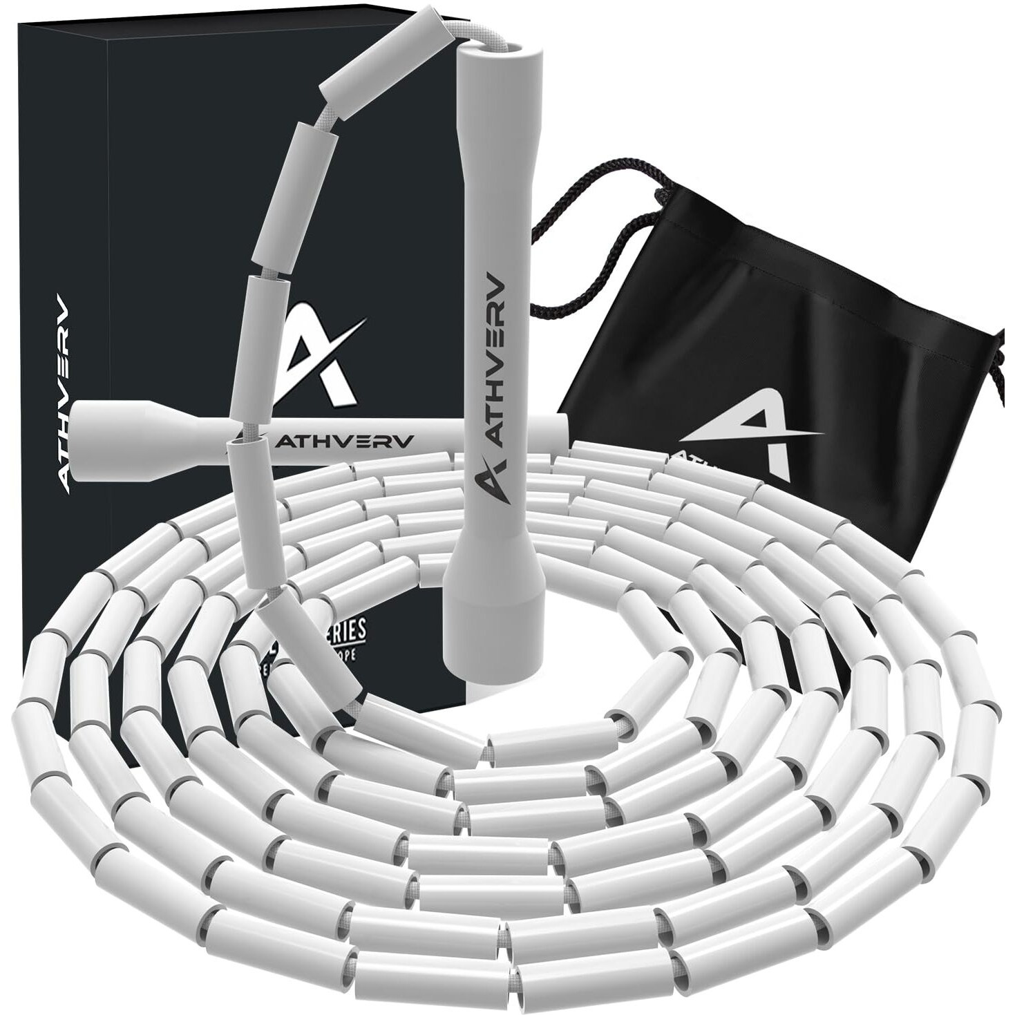 ATHVERV Polyvinyl Chloride Freestyle Beaded Jump Rope, Skipping Rope For Tricks And Releases (White)