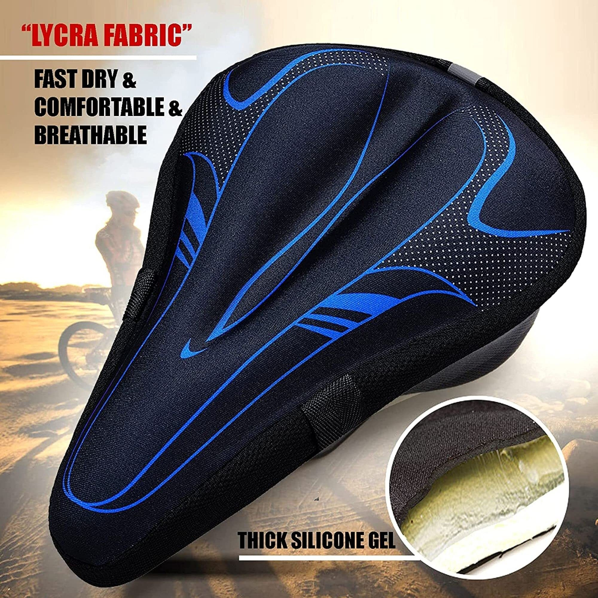 FABSPORTS Microfiber Gel Bike Seat Cover Premium Bicycle Saddle Pad, Extra Gel Cushion, Fits Narrow/Slim Seats (11x7.5 inch, blue)