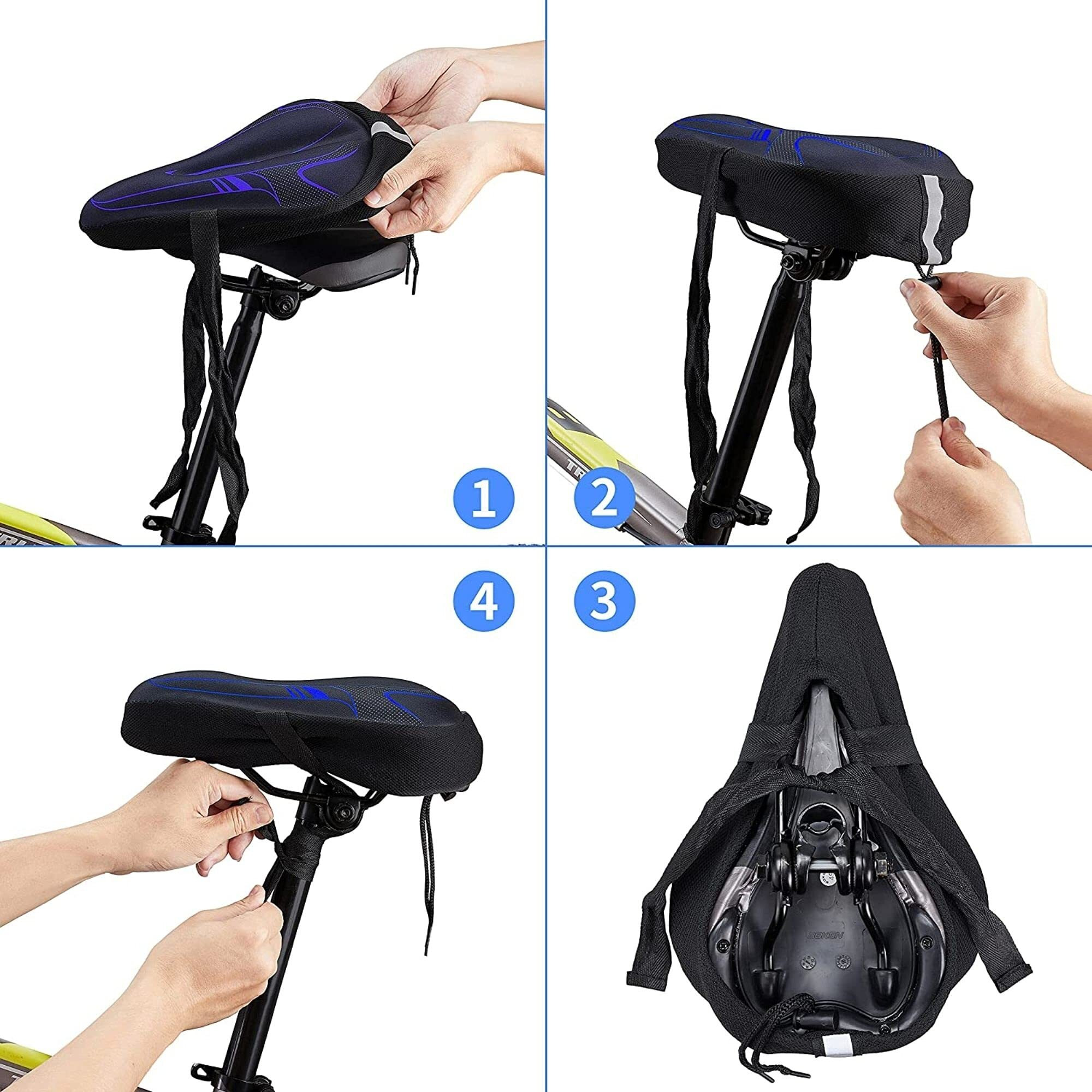 FABSPORTS Microfiber Gel Bike Seat Cover Premium Bicycle Saddle Pad, Extra Gel Cushion, Fits Narrow/Slim Seats (11x7.5 inch, blue)
